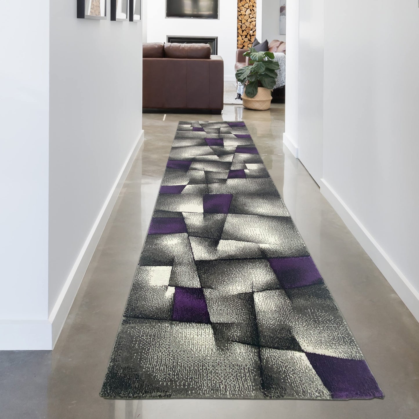 CARPETIA Modern Short Pile Living Room Rug Contour Cut Checked Abstract Grey Black White Turquoise Size 60 x 110 cm