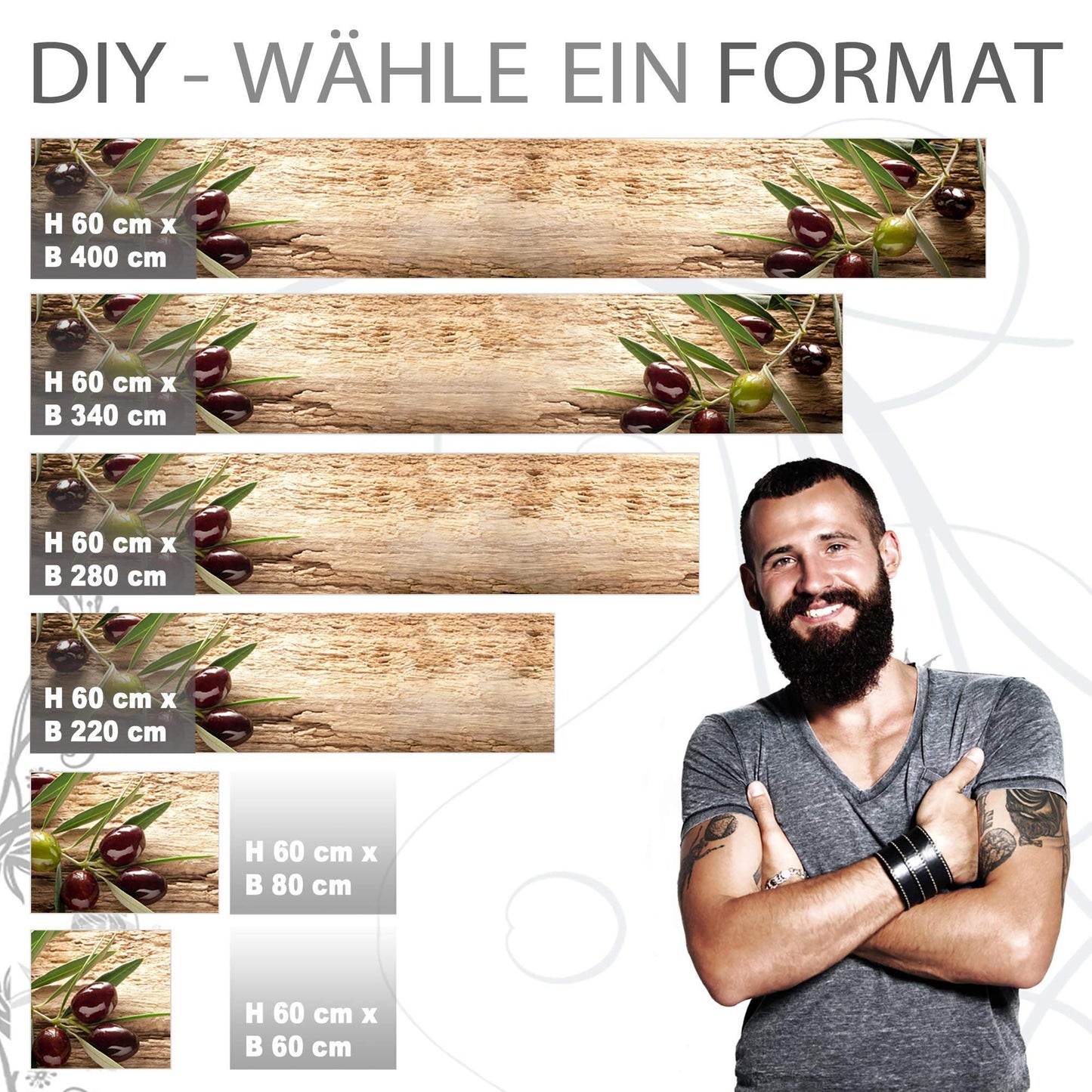 StickerProfis Küchenrückwand selbstklebend Premium OLIVEN 1.5mm, Versteift, alle Untergründe, Hartschicht, 60 x 80cm
