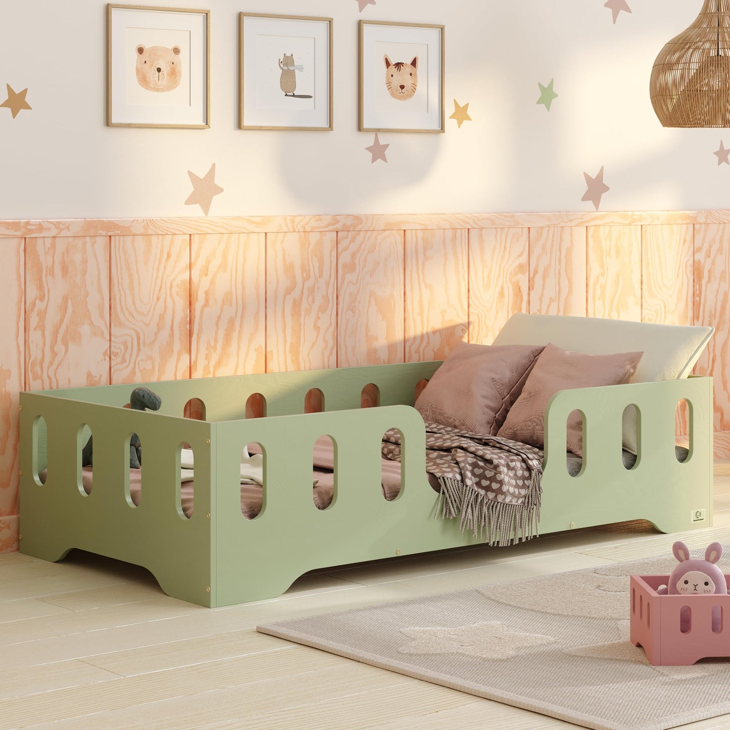 smartwood Montessori Wooden Floor Bed 60 x 120 cm Grey with FSC Certificate TILA 2 with Fall Protection and Slatted Frame Maximum Load 230 kg Easy Assembly