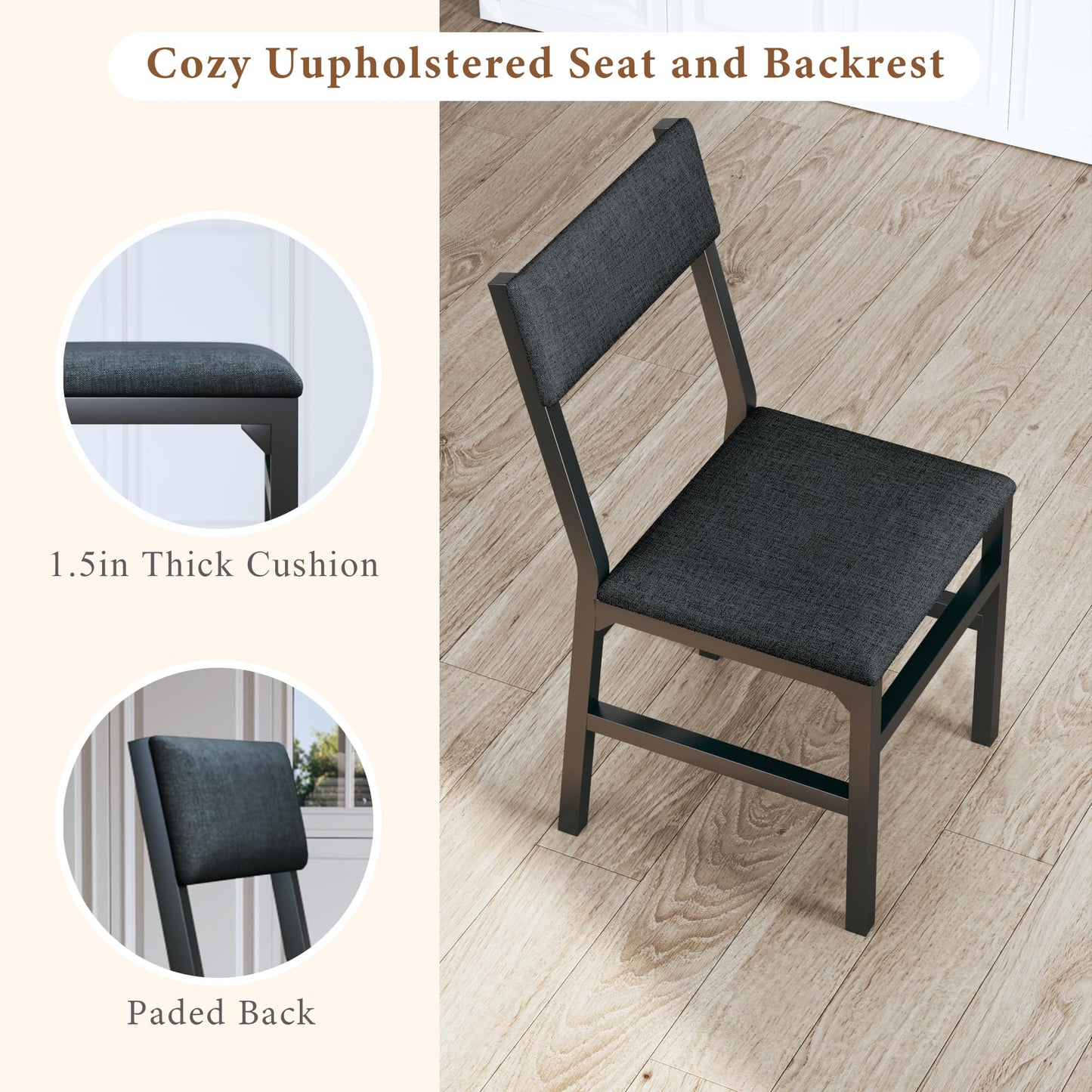 7-Piece Dining Table Set for 4-6, Extendable Kitchen Table Cushion Chairs Set of 6 with 6 Chairs, Rectangle Dining Table with Metal Frame & MDF Board, Folding for Small Apartment Saving Space,Grey Oak