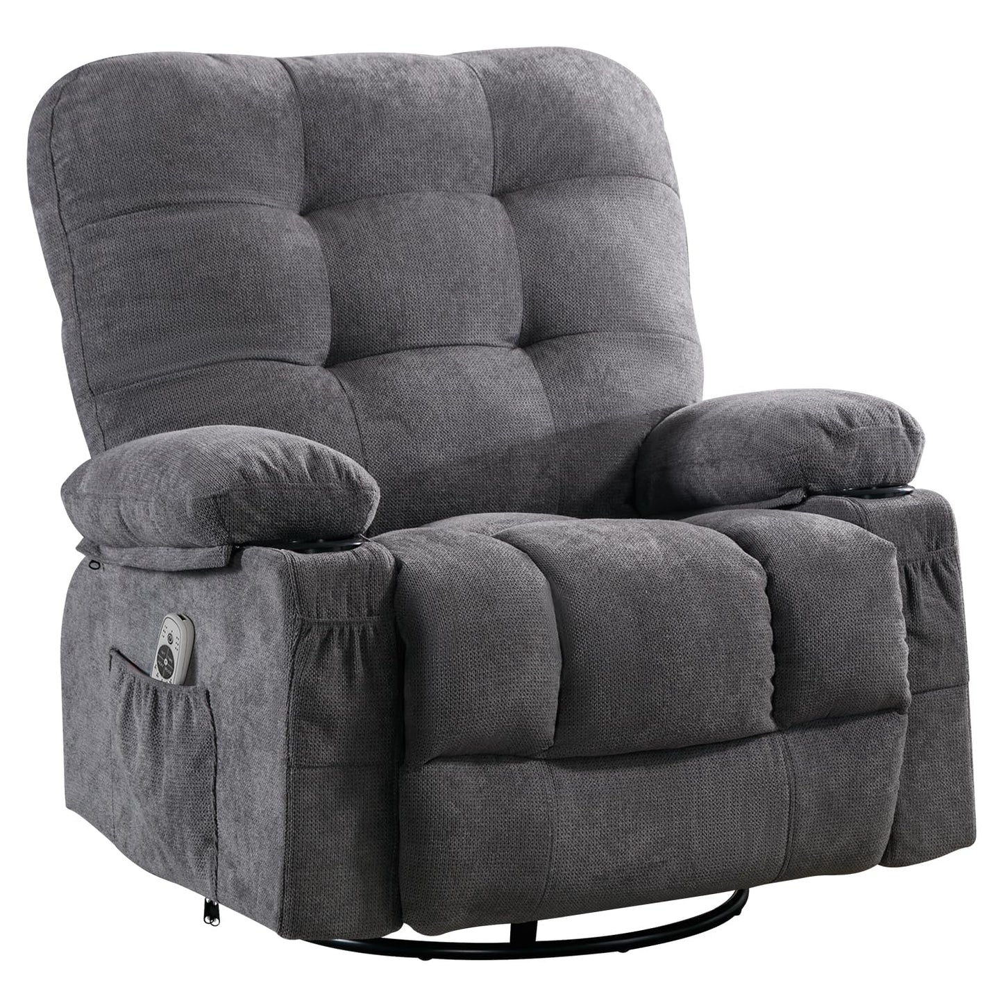 Bosmiller Relaxsessel mit Liegefunktion Massagesessel Oversize Fernsehsessel 360°Drehbarer Liegesessel Heizung Verstellbar Sessel Stoff