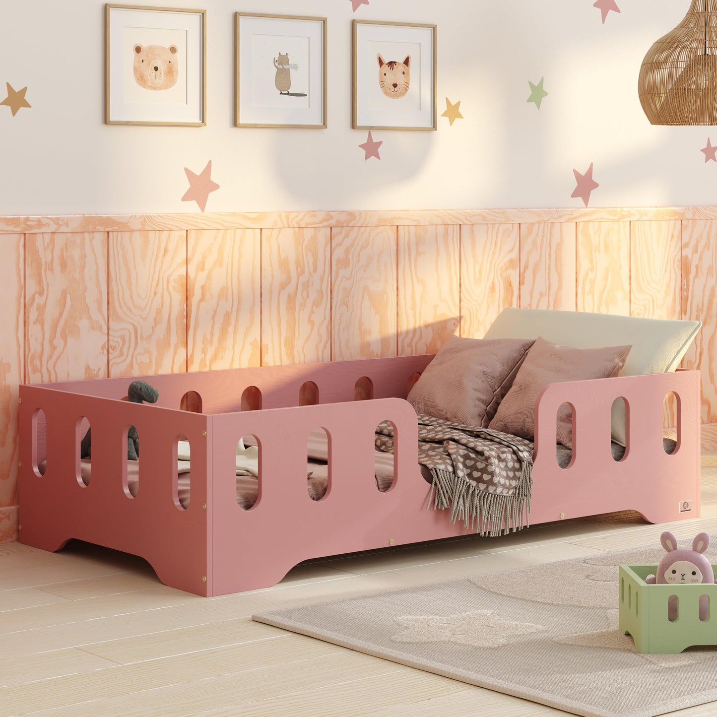 smartwood Montessori Wooden Floor Bed 60 x 120 cm Grey with FSC Certificate TILA 2 with Fall Protection and Slatted Frame Maximum Load 230 kg Easy Assembly