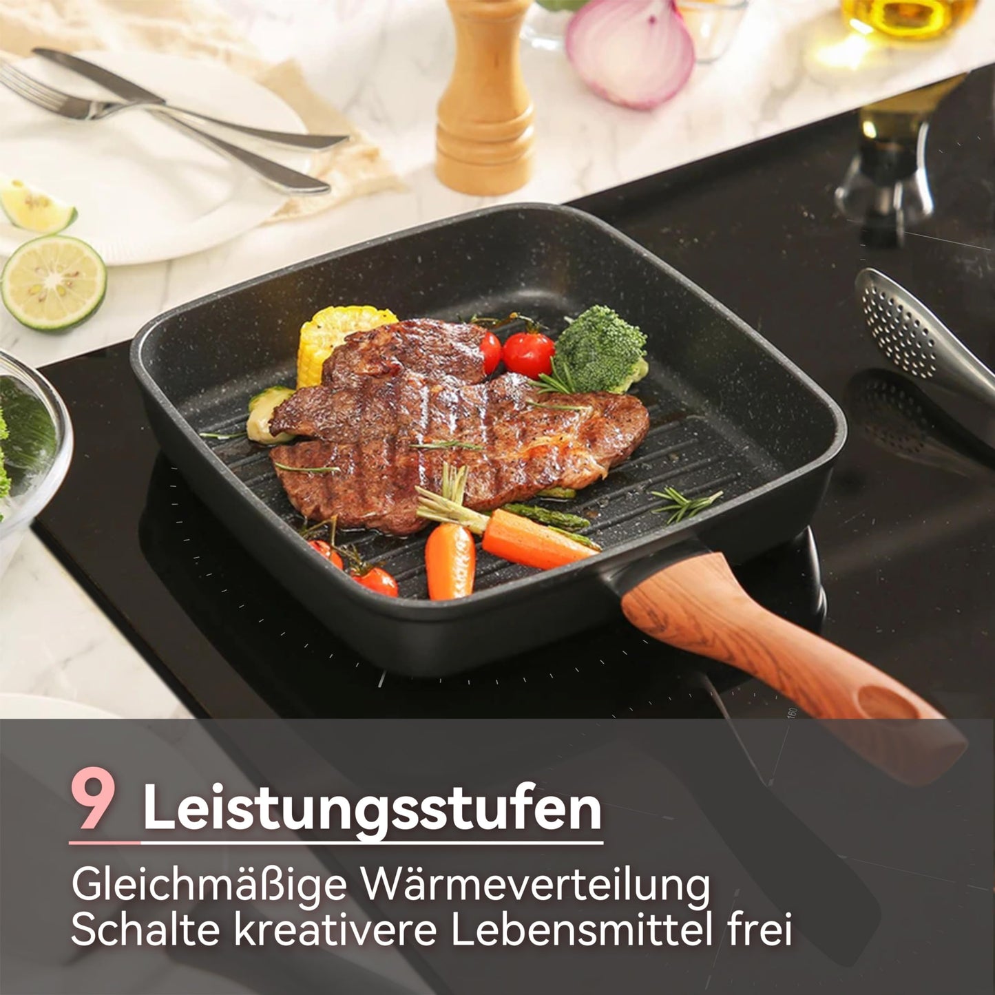 Hermitlux kochfeld 28,8cm, Glaskeramik Kochfeld 2 Platten, 9 Leistungsstufen, Touch-Steuerung, Timer, Kindersicherung, Geeignet für Alle Töpfe, 3300W