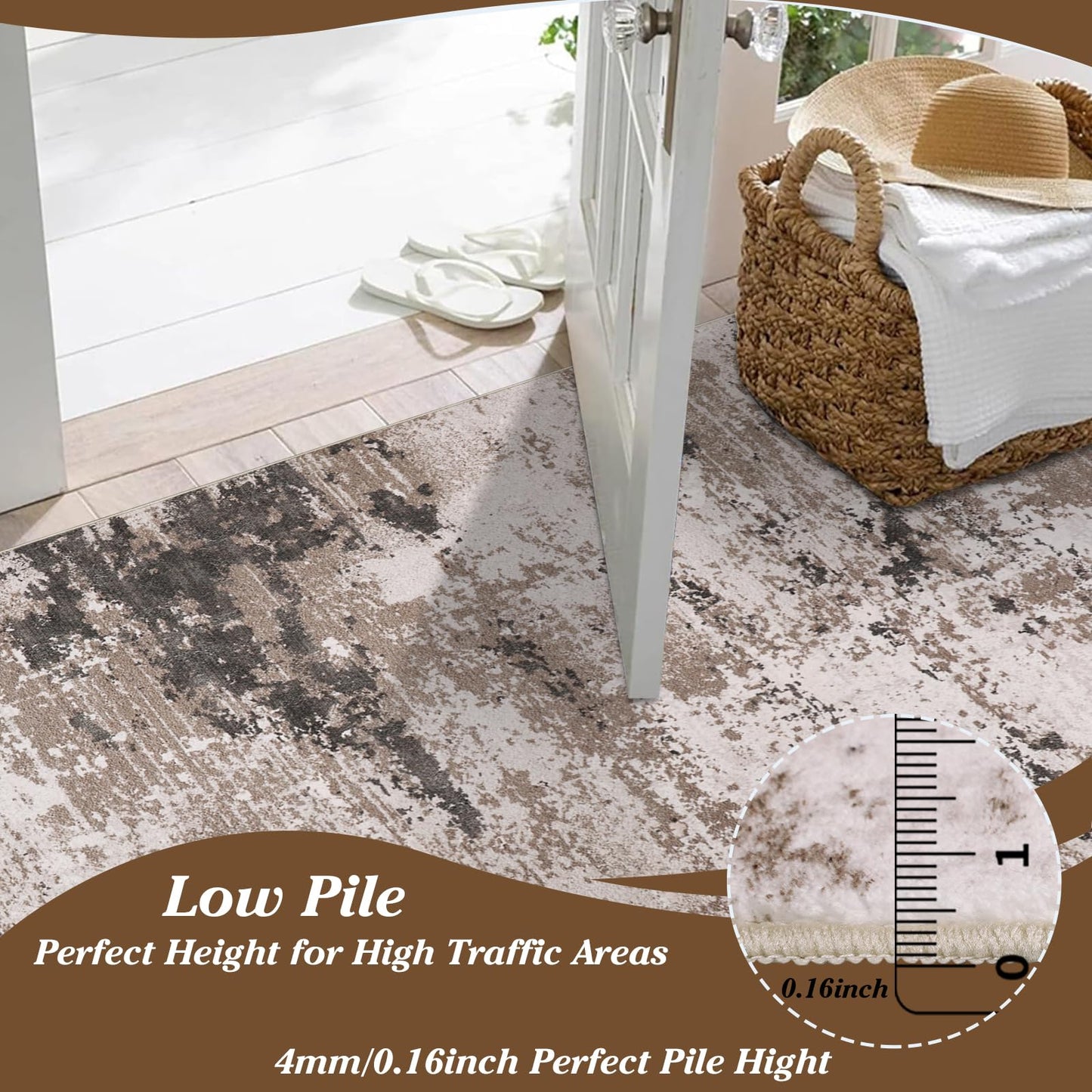 Cekene Washable Area Rugs for Living Room Large 160 x 230 cm Taupe Ultra Thin Bedroom Rugs Non-Slip Modern Abstract Floor Rug for Dining Room Kitchen Office