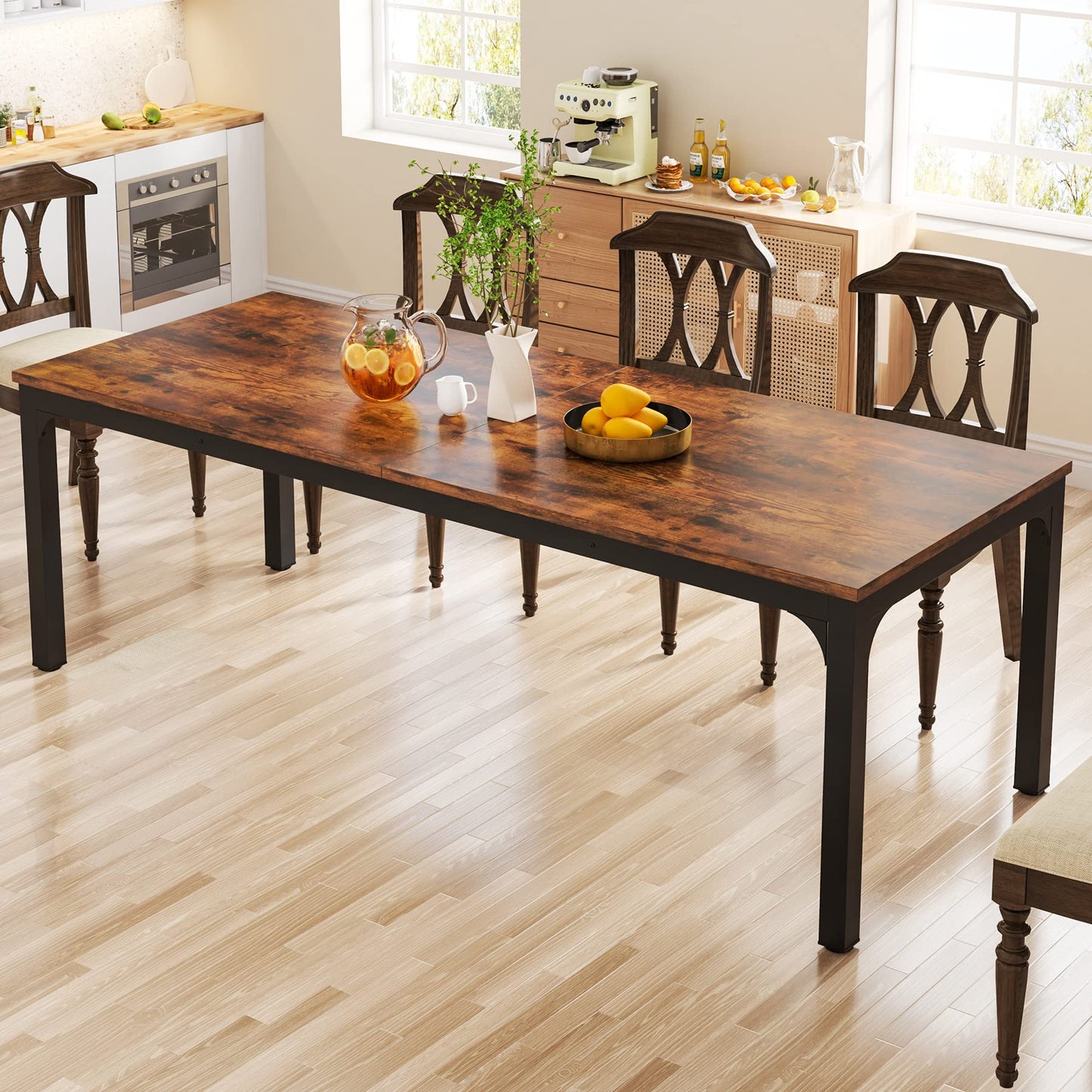 Tribesigns Dining Table, Industrial Kitchen Table for 4-6 People, 200 x 70 x 75 cm, Rectangular Dining Table for Dining Room, Kitchen, Living Room, with Heavy Duty Metal Legs, Oak