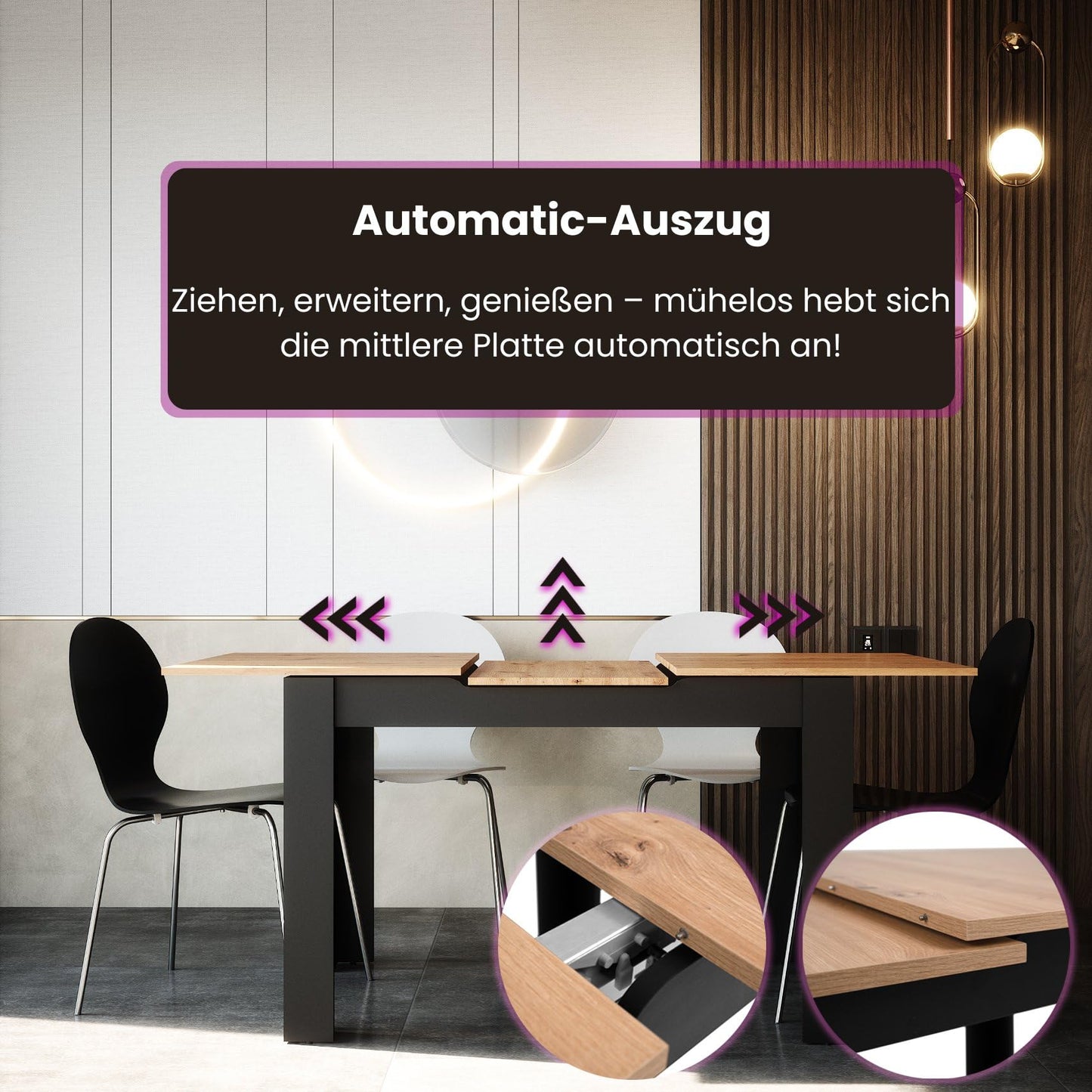 Newfurn Dining Table Wild Oak Dining Room Table Kitchen Table Dining Table II 120 x 76.5 x 70 cm (W x H x D) Extendible up to 160 cm including 40 cm Table Top Anthracite Kitchen Table Dining Table
