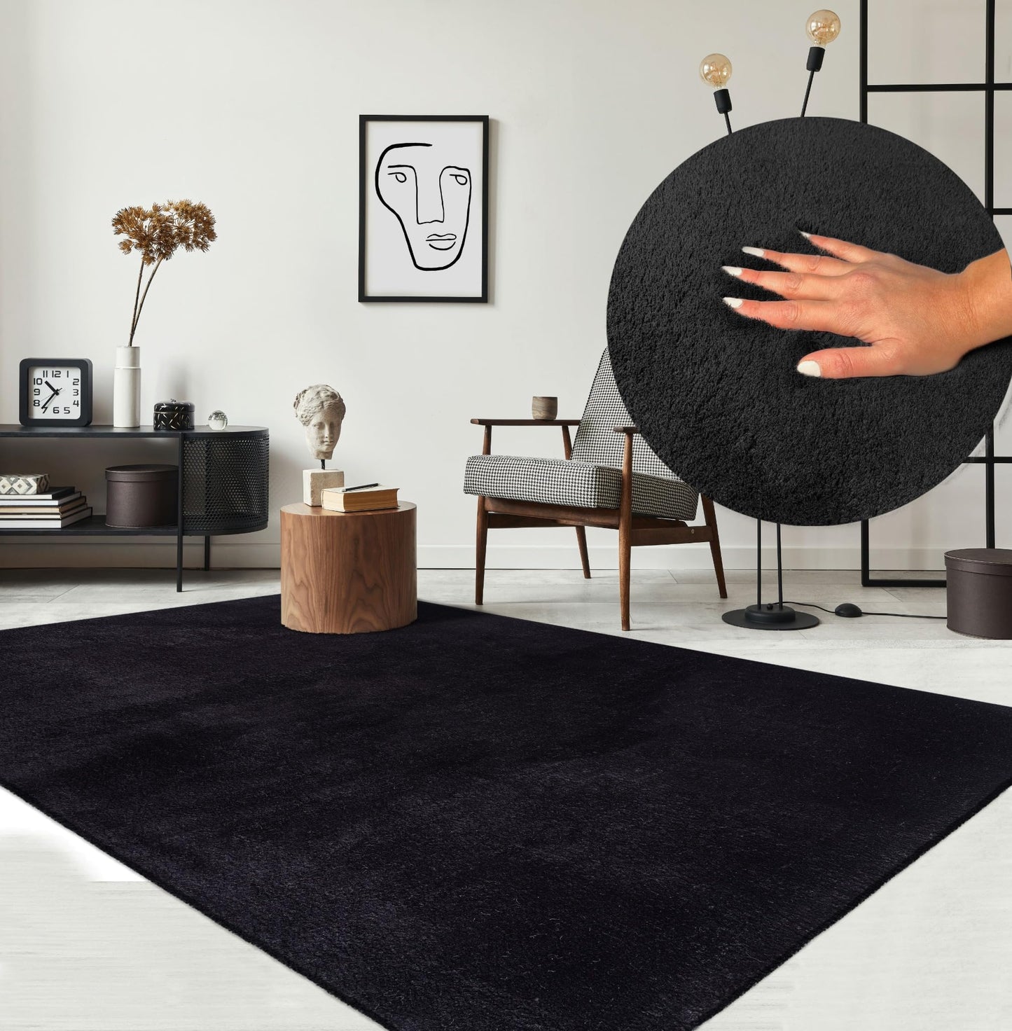 the carpet Relax Rug, Modern, Fluffy, Short Pile, Non-Slip Underside, Washable up to 30°C, Super-Soft, Fur Look, Anthracite, 160 x 220 cm