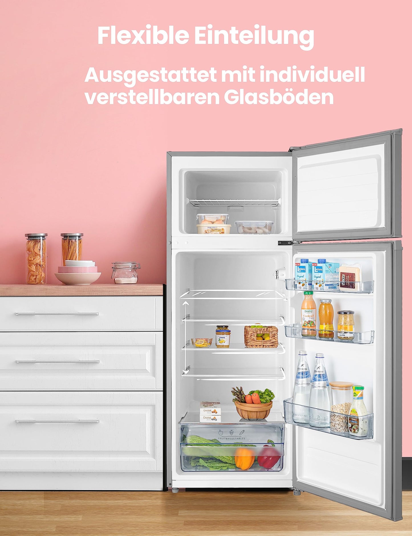 Comfee RCT284DK2A Fridge/Freezer, Top Freezer Compartment, 176 kWh/Year, 143 cm Height, LED Light, Reversible Door Hinge, Black