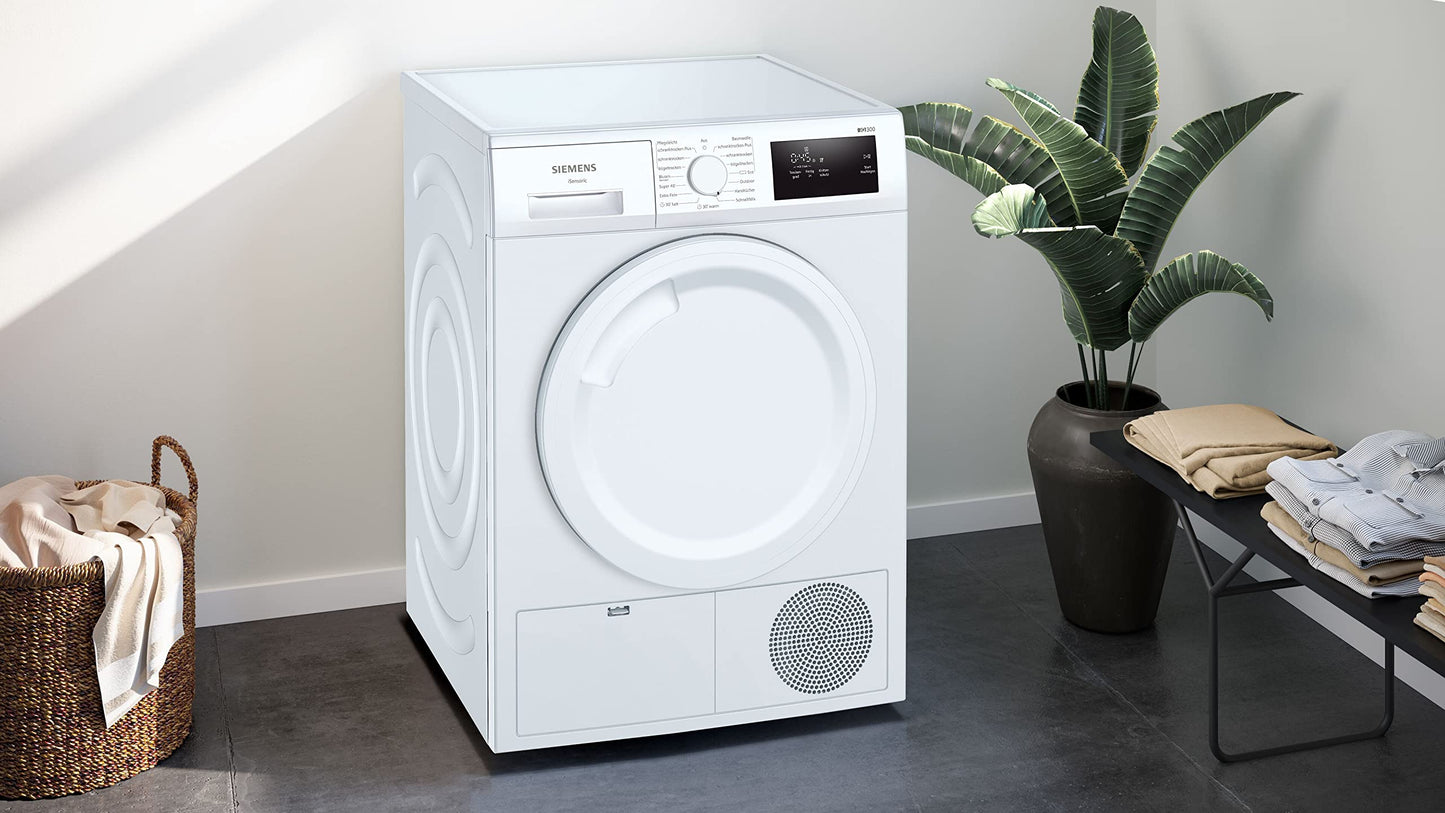 Siemens WQ35B2B30 Wäschetrockner iQ700, Wärmepumpentrockner mit 8kg Fassungsvermögen, directTouch LED-Display, autoDry, Outdoor-Programm, Home-Connect, Weiß, 60cm