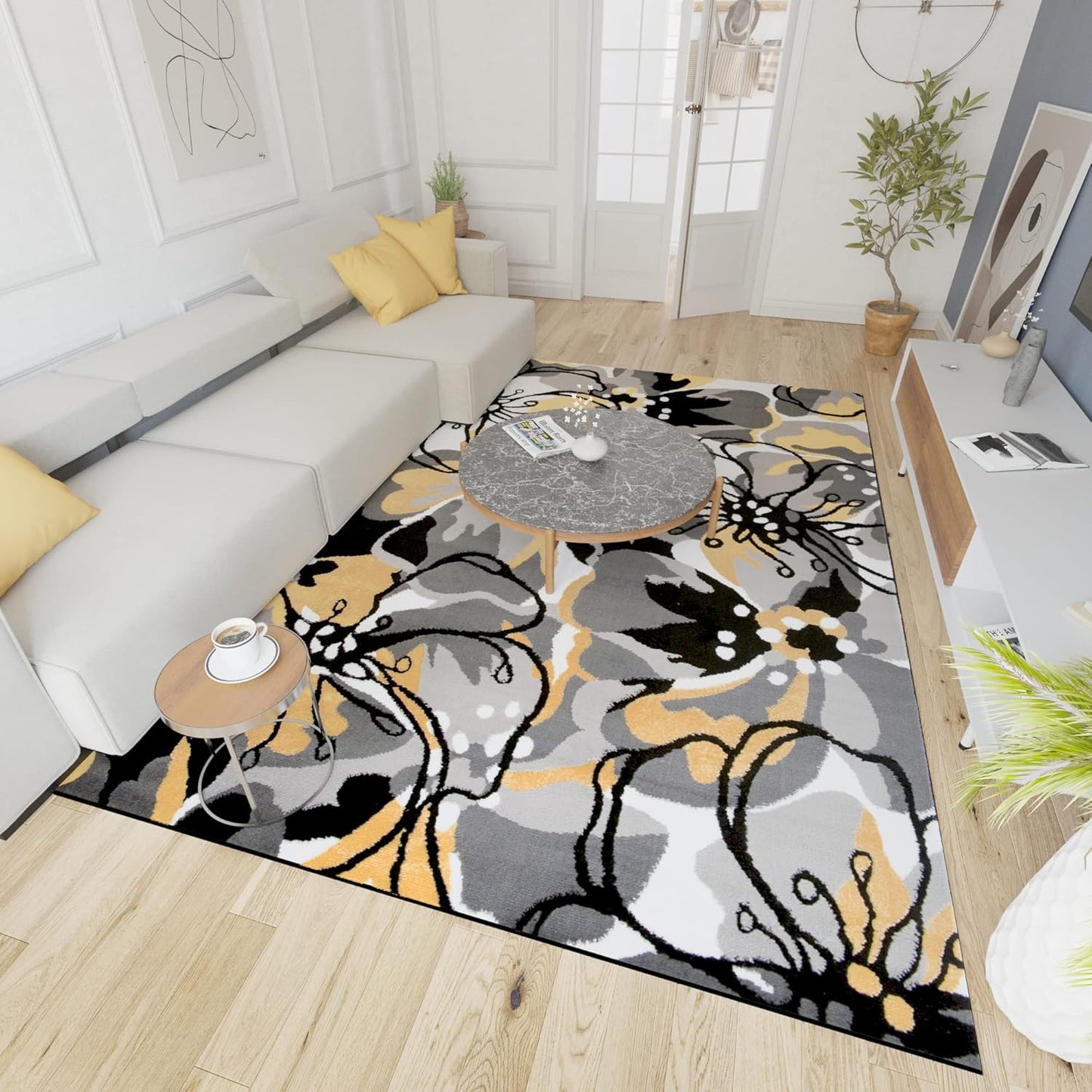 Mazovia Modern Rug, Short Pile, Oeko-Tex Rug for Living Room, Bedroom, Dining Room, Robust and Easy to Clean, Low Pile Height, Grey Yellow, 250 x 350 cm