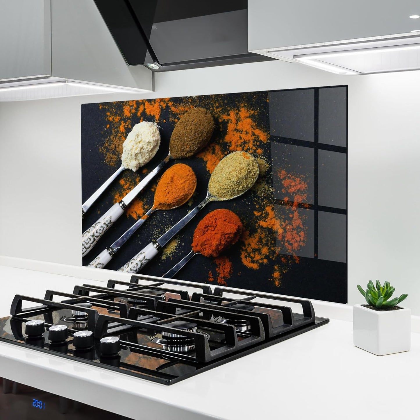 ARTHUB® Küchenrückwand aus Glas 50x70 cm, 5mm ESG | Spritzschutz, Glasplatte, Herdspritzschutz, Wandschutz für Herd, Hartglas, Lebensmittel, Gewürze, Heart Spice Powders