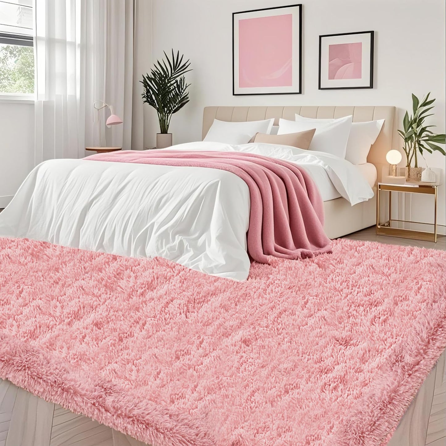 High Pile Living Room Rug, 140 x 200 cm, Cream Fuzzy Shaggy Fluffy Rug for Bedroom Rugs, Modern Plush Living Room Rug, Bed Rug, High-Pile Carpet, Non-Slip for Children's Room