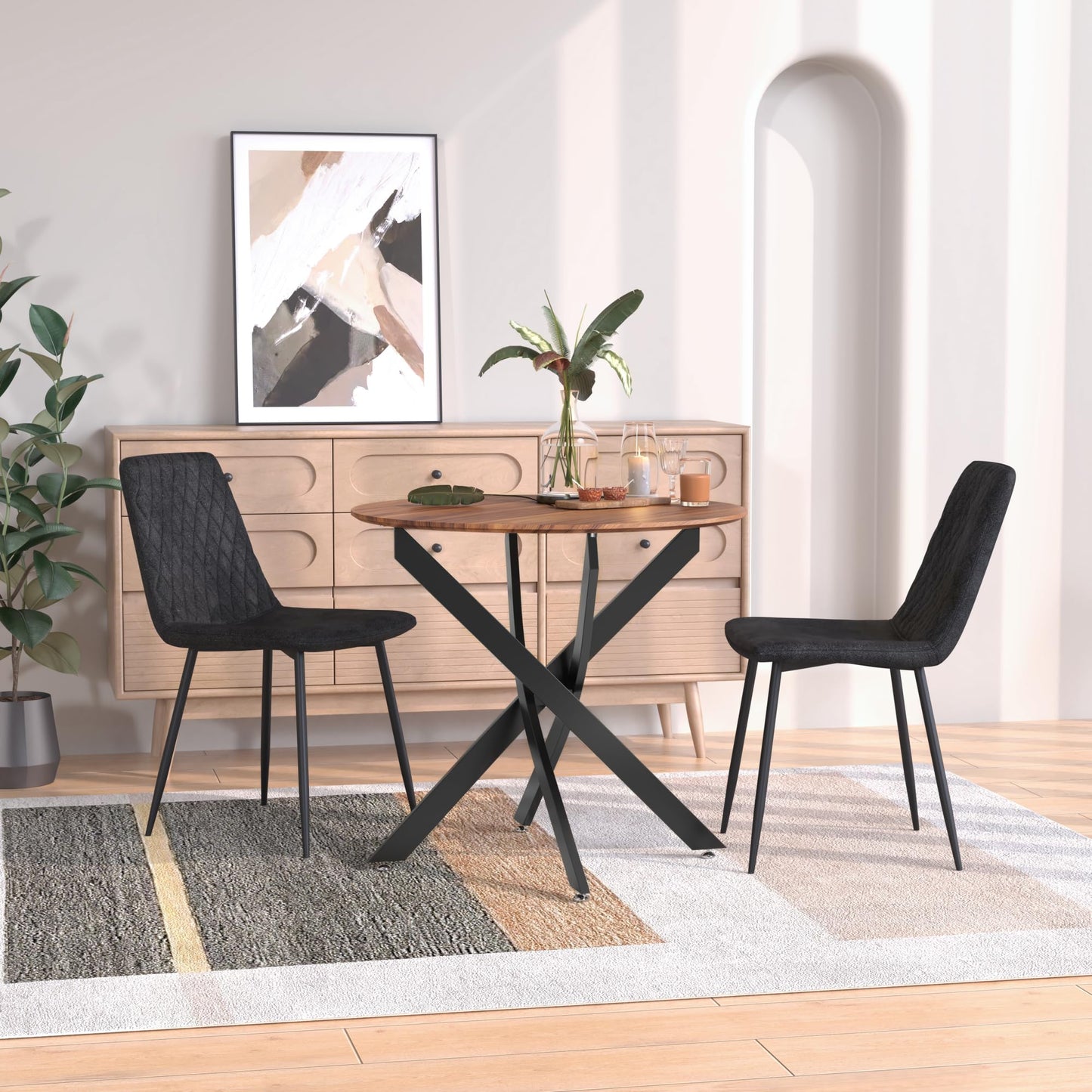 GOLDFAN Esstisch Rund Glas Moderner Küchentisch 80cm Runder Glas Esszimmertische mit Metallbeinen für Esszimmer Wohnzimmer Küche, Schwarz