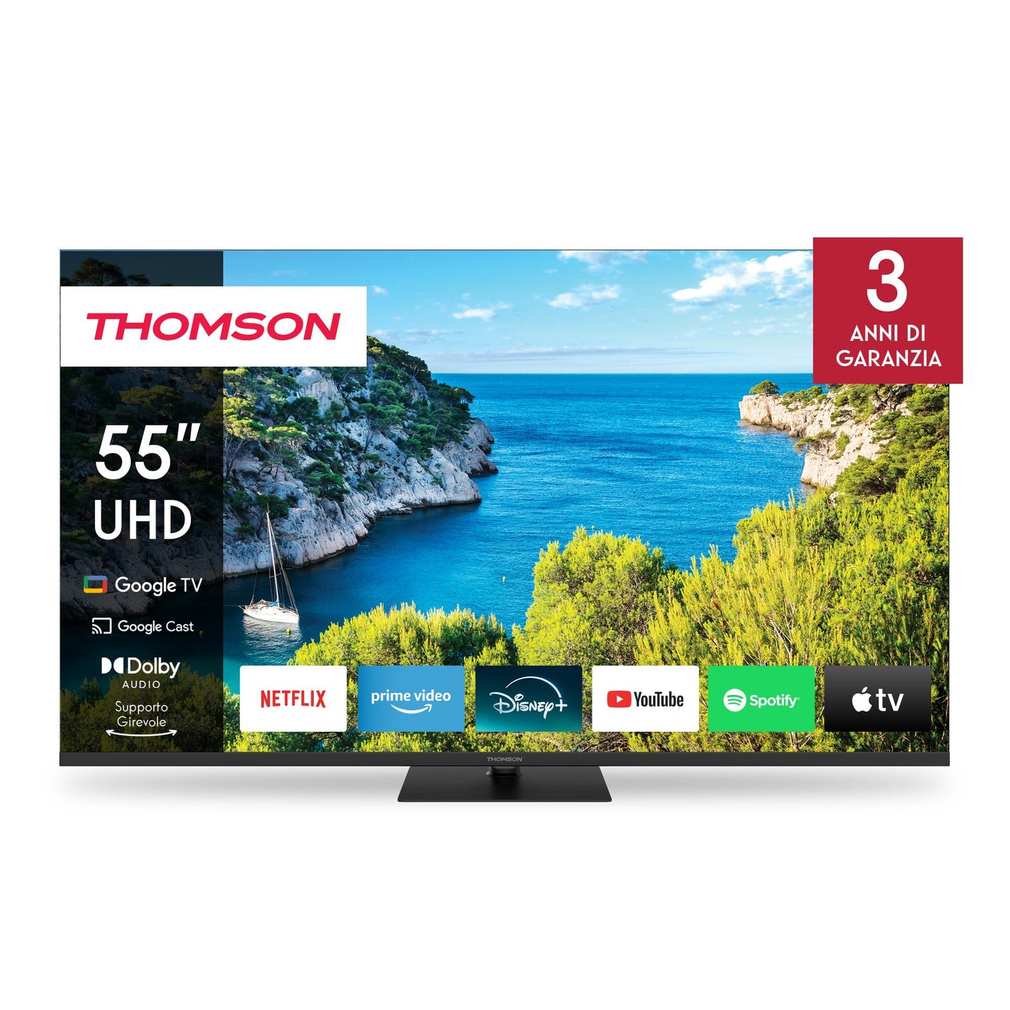 THOMSON 55QG6C14 QLED Plus Google Smart TV, Wi-Fi, Dolby Audio, Built-in Front Speaker, Bluetooth 5.1, Triple Tuner (Cable/Satellite/Antenna), HDMI, CI+, A+ Panel