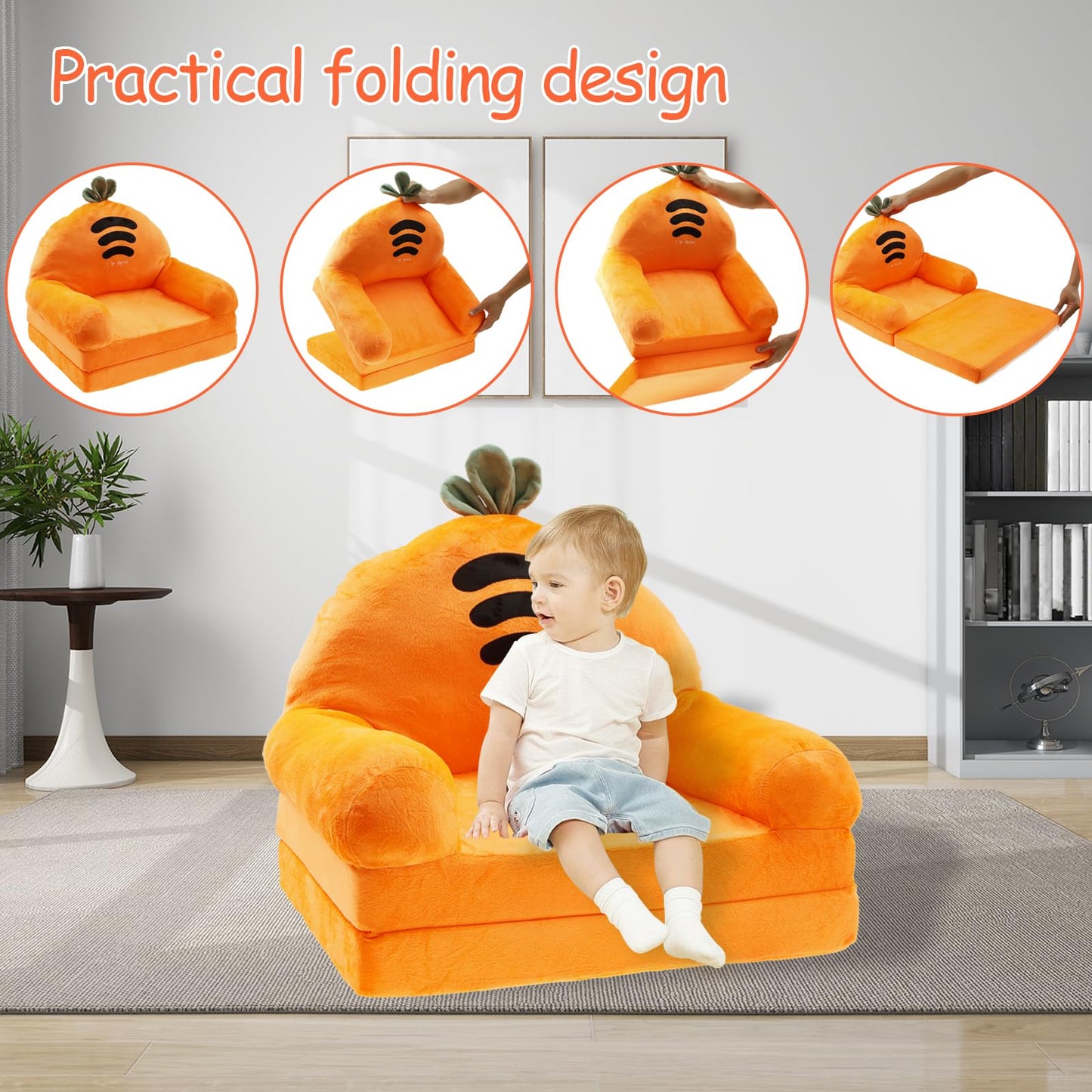 TNTGMG Children's Sofa, 2-in-1 Soft Toddler Chairs with Handle, 80 x 50 cm, Foldable Baby Lounge Chair, Convertible Play Sofa to Deck Chair for 1 to 4 Years Old Girls and Boys Playroom (Pink Crown)