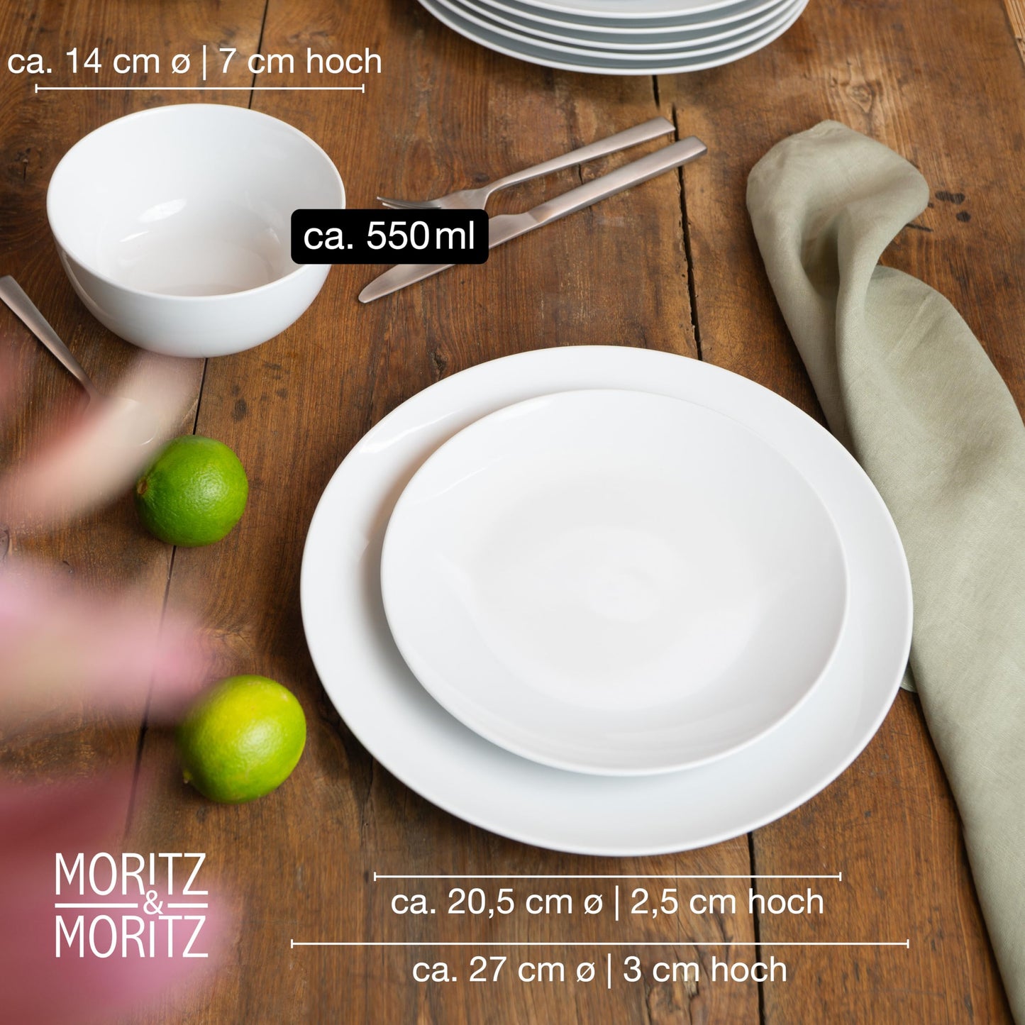 Moritz & Moritz BASIC Kaffeetassen Set 6-teilig - ca. 300ml aus hochwertigem Porzellan in klassischem Weiß - Perfekt für Kaffee, Tee, heiße Schokolade, Cappuccino