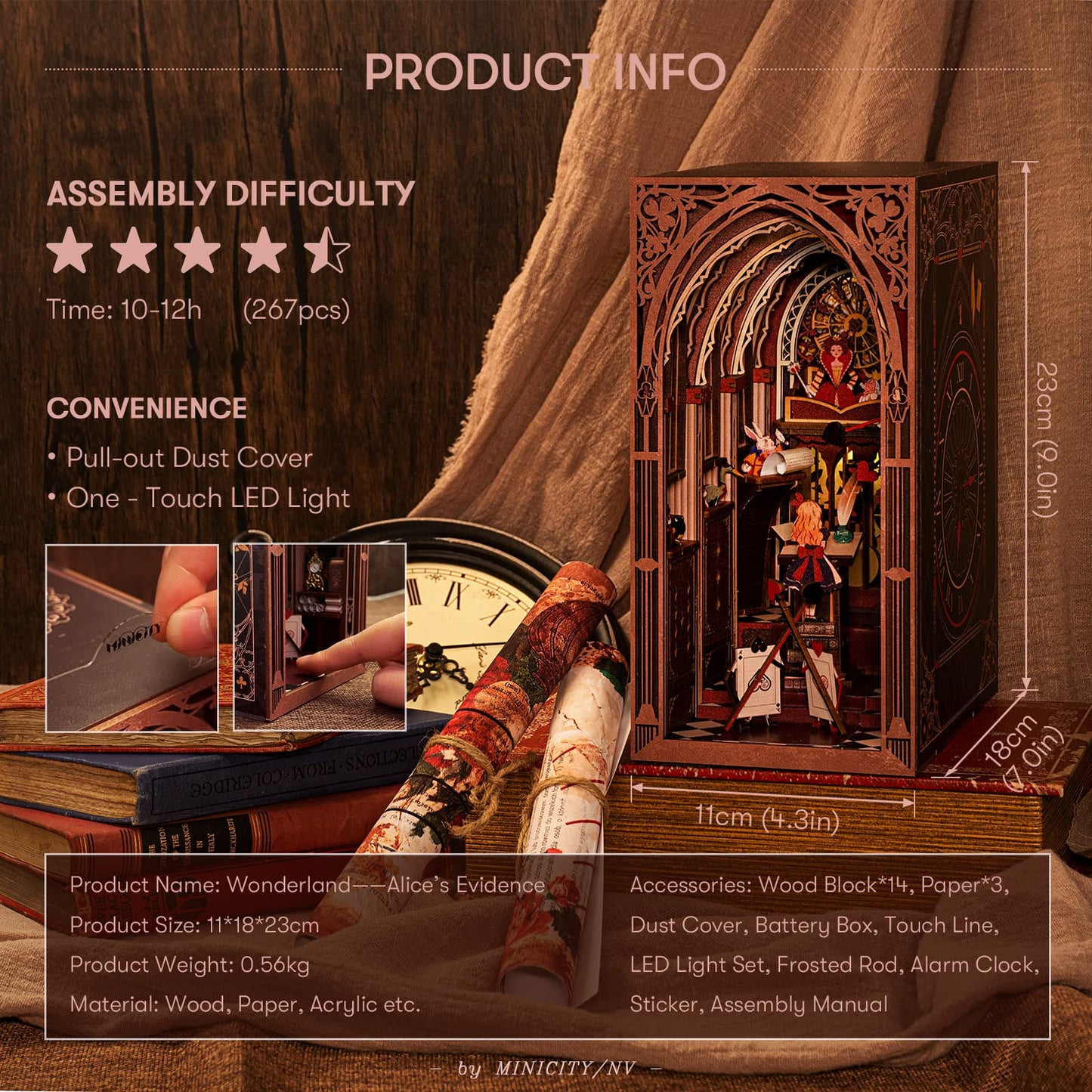 MiniCity Book Nook Kit, DIY Miniature Dollhouse Booknook Kit, 3D Wooden Puzzle Bookend Bookshelf Insert Decor for Teenagers and Adults (Library of Gods Max)