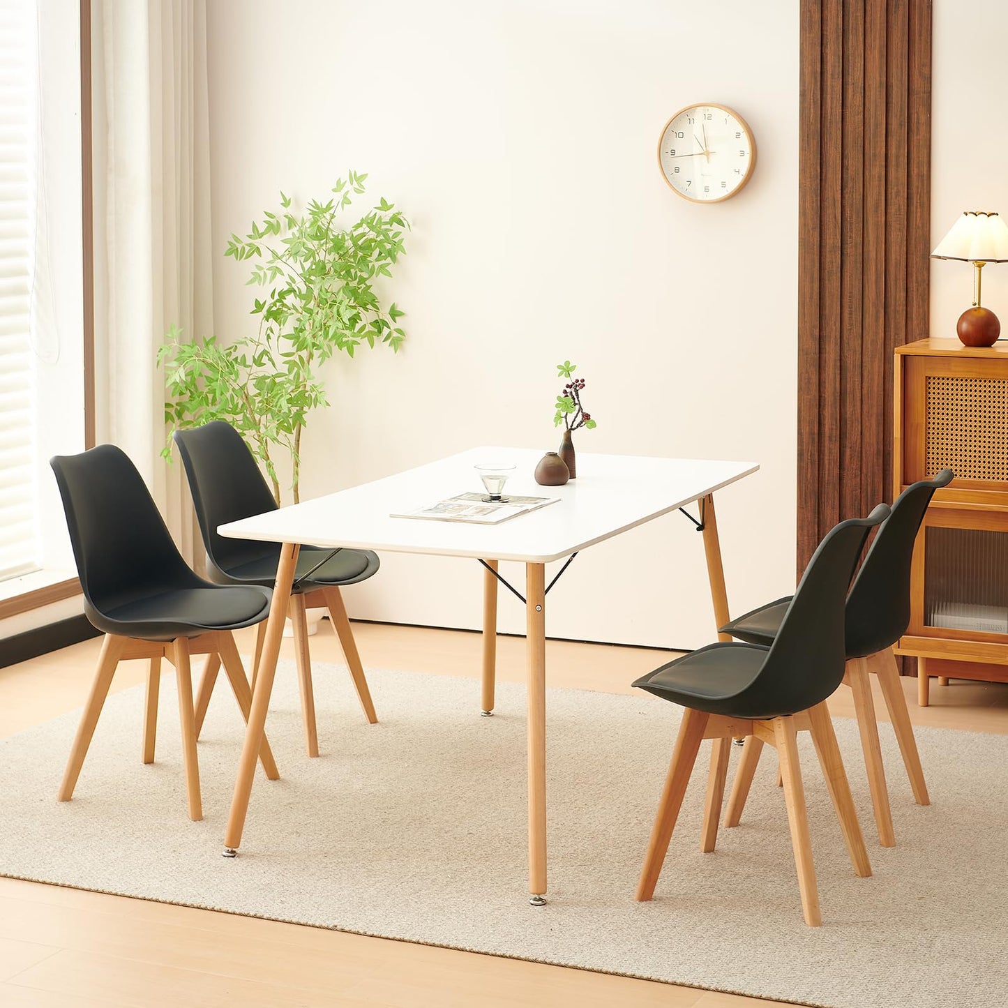 H.J WeDoo Esszimmergruppe mit 4 Essstühlen, Rechteckig Esstisch und Stühle für Esszimmer, Küche, Wohnzimmer, Weißer Esstisch und Graue Stühle