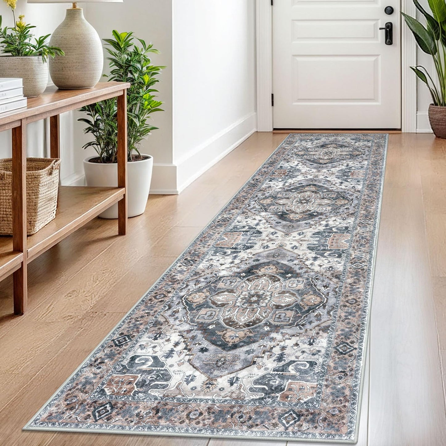 2x3 Blue Washable Rug for Entrance, Soft Traditional Area Rug, Non-Slip Printed Kitchen Rugs, Low-Pile Medallion Indoor Door Mat, Small Farmhouse Carpet for Entryway Kitchen Foyer Bedside