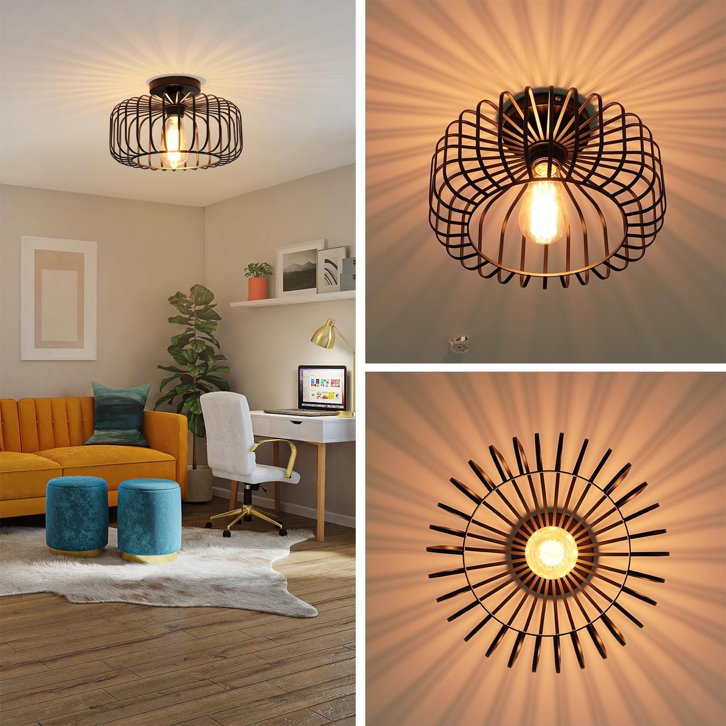 FRIDEKO HOME Deckenleuchte Schwarz,Modern Deckenlampe aus Metall E27-Fassung,1 Flammige Runde Lampenschirm Hängelampe für Küche Flur Wohnzimmer Schlafzimmer Esszimmer