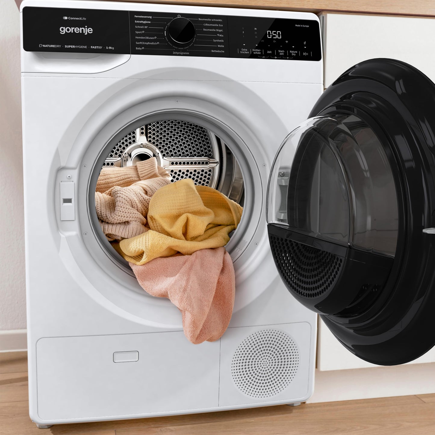 Gorenje DPNE82/GN Trockner/Kondensation mit Wärmepumpe / 8kg / 16 Programme/WIFI/Made in Europe/WaveActive Trommel/TwinAir/Feuchtesensor/Naturedry/LED Display/EEK: A++