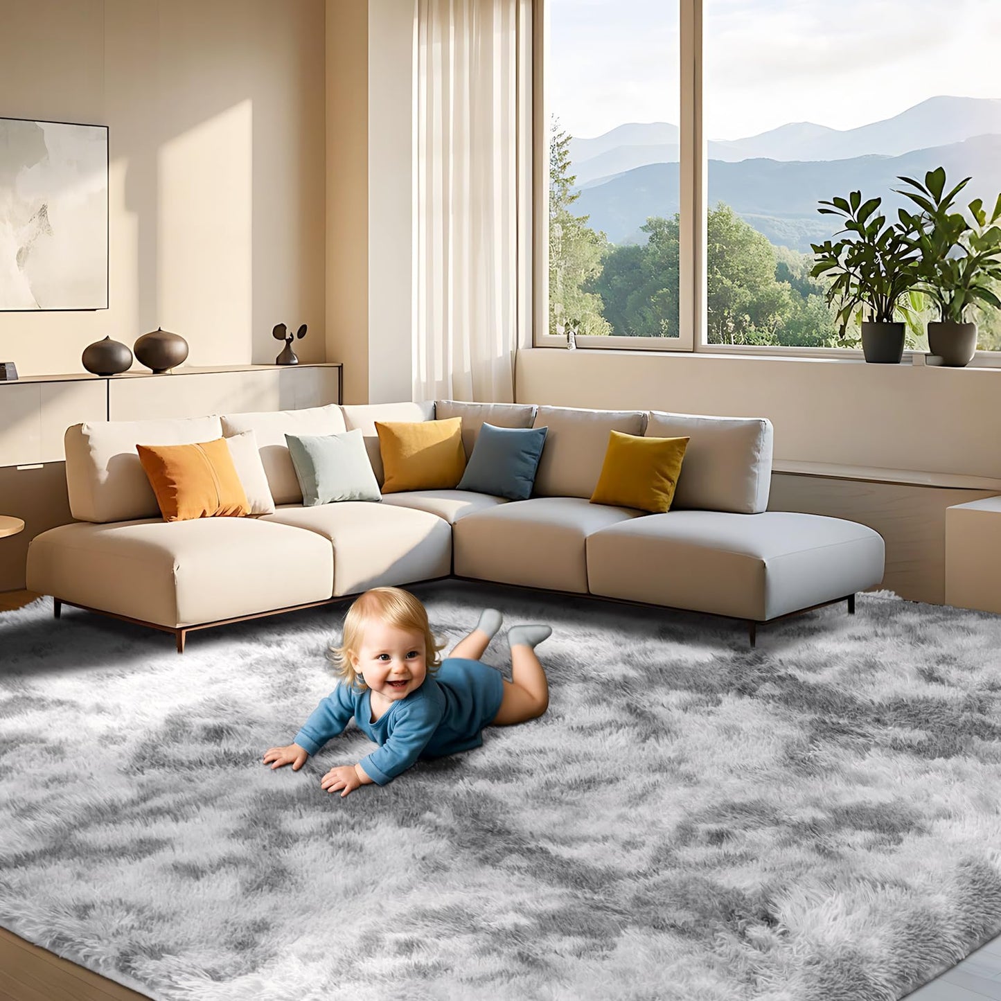 ZRSDIXKI Living Room Rugs 160 x 230 cm, Extra Large Shaggy Soft Rug, Fluffy Area Carpet, Modern Tie-dye Carpet, Washable Rugs for Home Decor, Bedroom, Dorm, Kids Room Lounge Office, Dark Grey