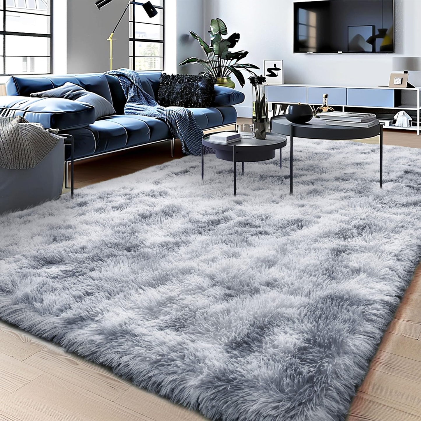 BSGIFT High Pile Rug, Grey, 160 x 230 cm, Shaggy Long Pile Fluffy Rug, Living Room, Modern Living Room Rug, Bed Rug, High-Pile Carpet, Non-Slip for Bedroom, Children's Room