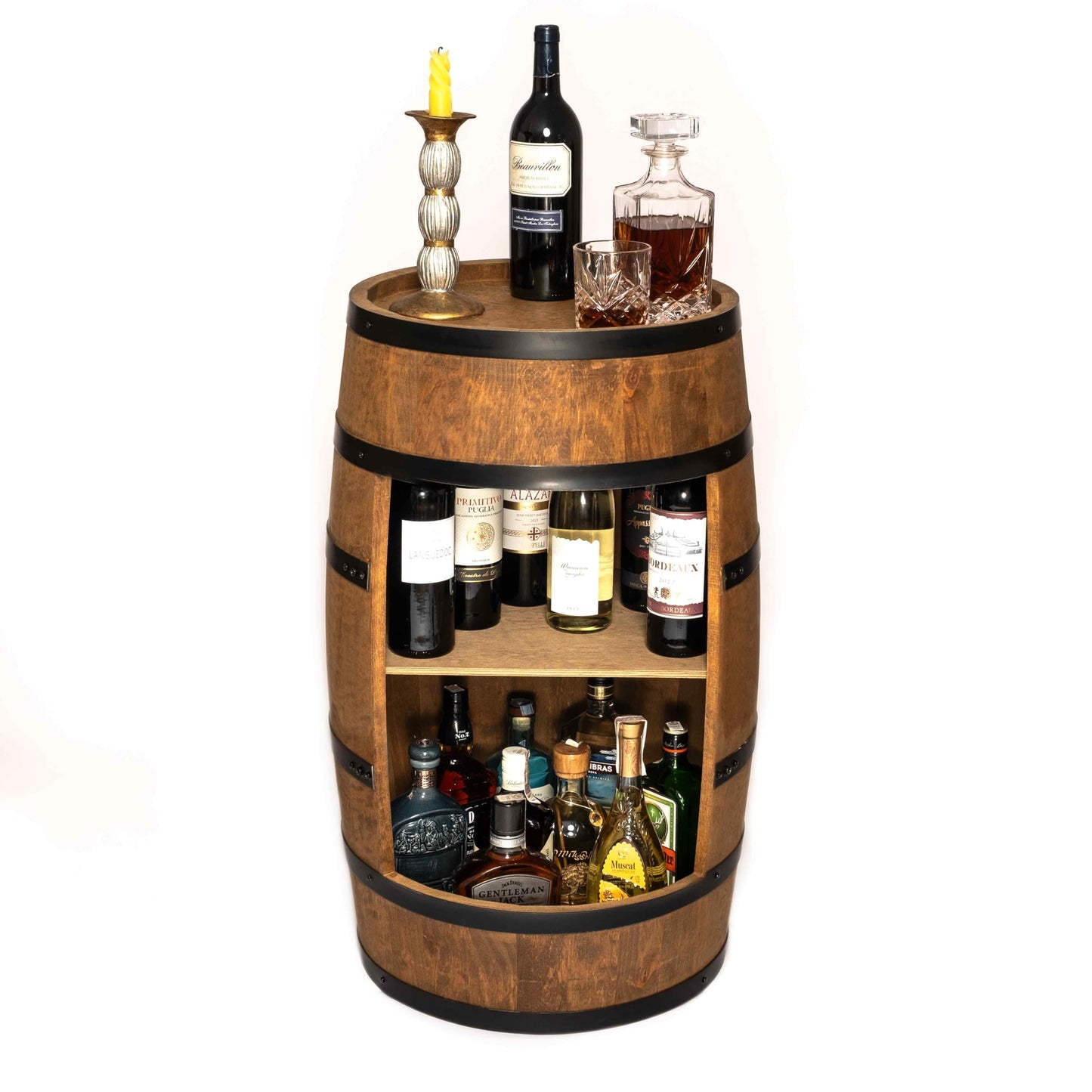 CREATIVE COOPER Wine Barrel Bar Table - Mini Bar Shelf Round - Alcohol Shrank Bottle Rack Wooden Shelves - Wooden Barrel Decoration - Wine Rack - Barrel Furniture - Wine Rack - Furniture Living Room -