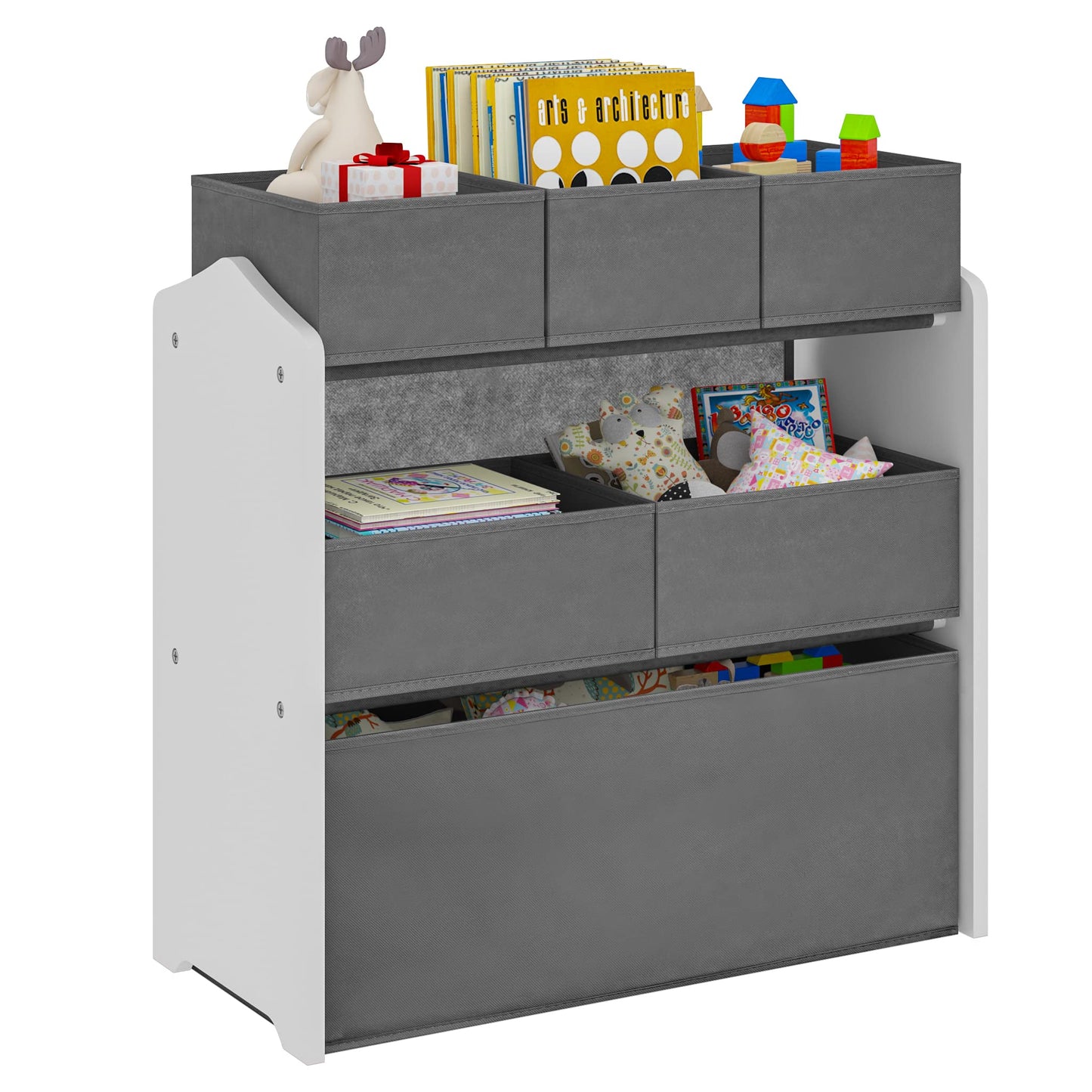 Lestarain Kinderregal mit 9 Aufbewahrungsboxen, Spielzeugregal, Regal Kinderzimmer Spielzimmer, Kinderregal, 63x60x30 cm, Weiß