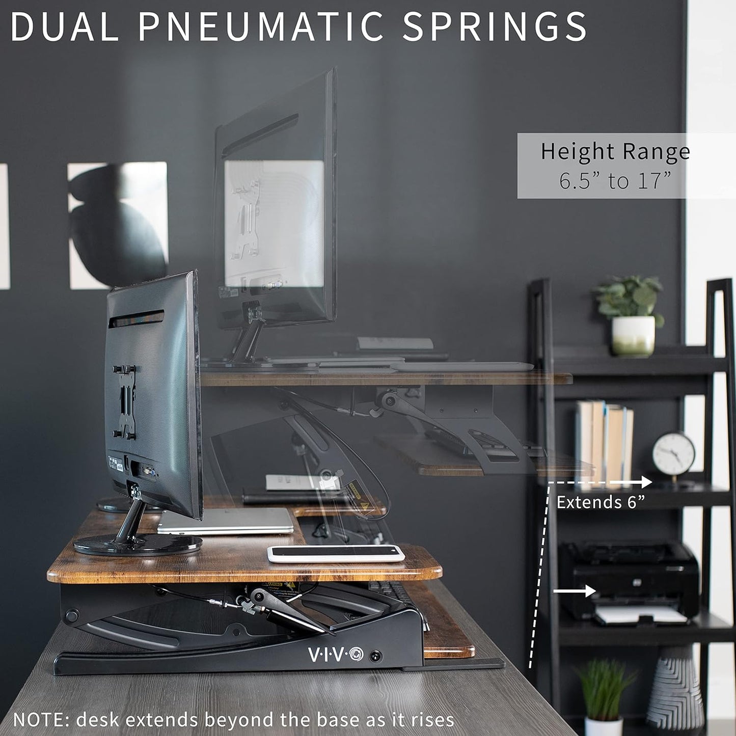 VIVO Black Height Adjustable 36 inch Stand up Desk Converter Quick Sit to Stand Tabletop Dual Monitor Riser, DESK-V000V