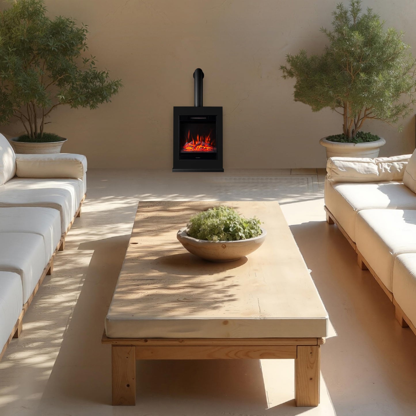 Kalle Electric Fireplace with Heater, 3D Flame Effect, Remote Control (White)