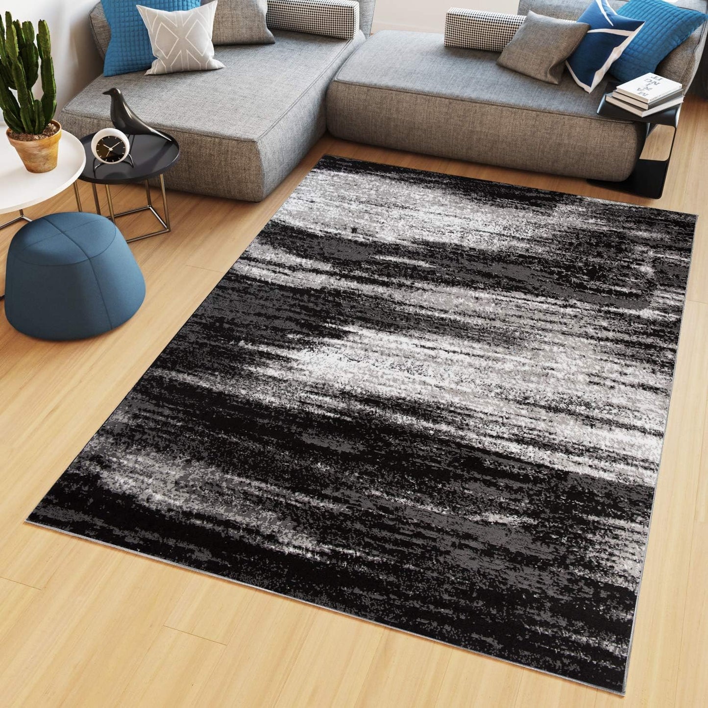 TAPISO Maya Short Pile Rug, Modern Blurred/Heathered/Striped Design, Black/Grey/Red/White, for Living Rooms, Bedrooms, OEKO-TEX, 200 x 300 cm