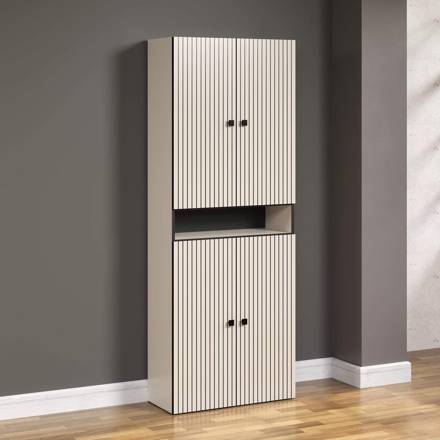 trendteam smart living - PureBliss - Hochschrank - Eiche - Badezimmerschrank in moderner Rillenoptik - edle Metallgriffe - (BxHxT) 40 x 186 x 31 cm - 2 praktische Einlegeböden - kratzfest