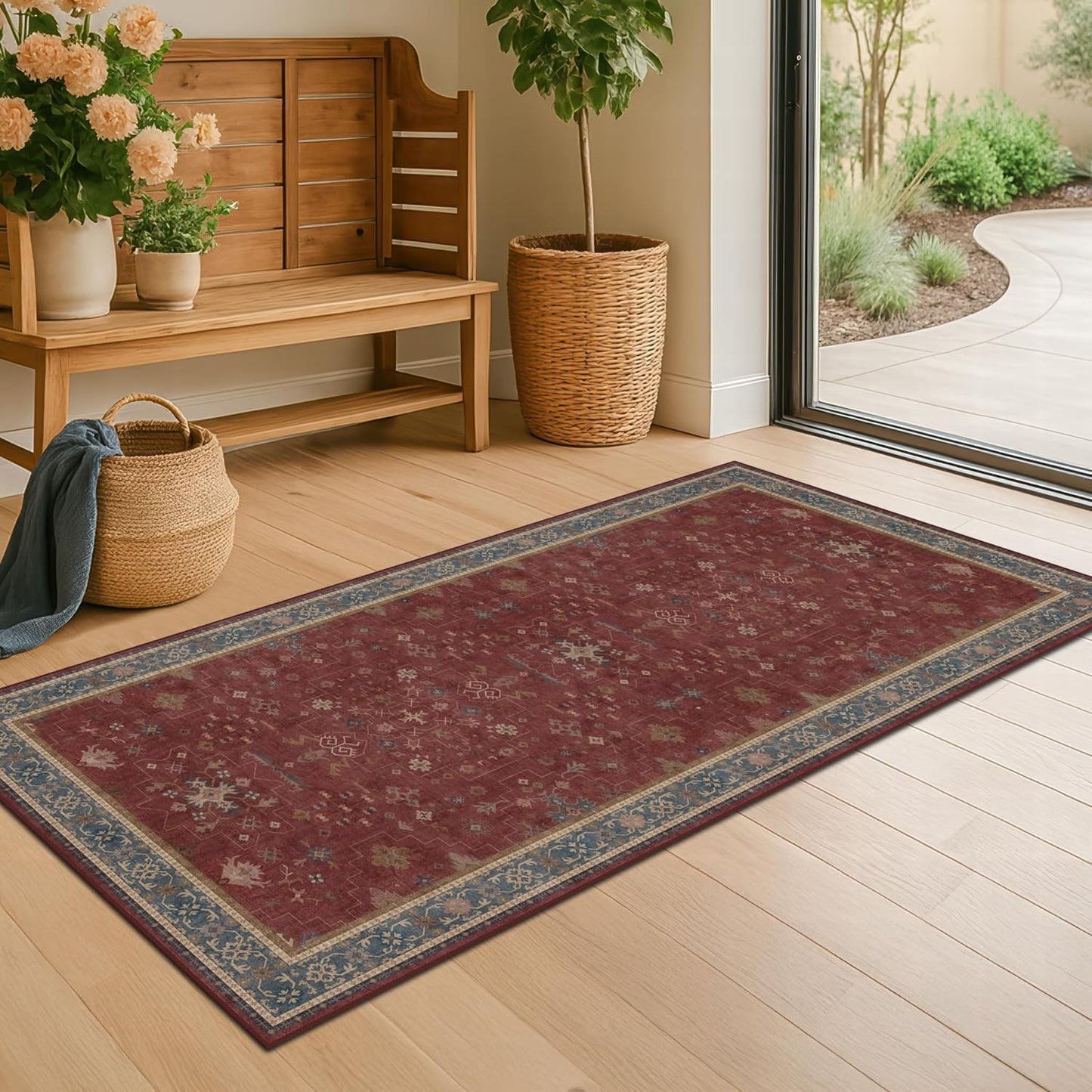 Black Washable Entry Rug, 2x3 Small Rugs for Entryway Kitchen Bathroom Door Mat Indoor Entrance, Non Slip Rubber Backing, Stain & Fade Resistant, Ashen Charcoal Floral Farmhouse Decor