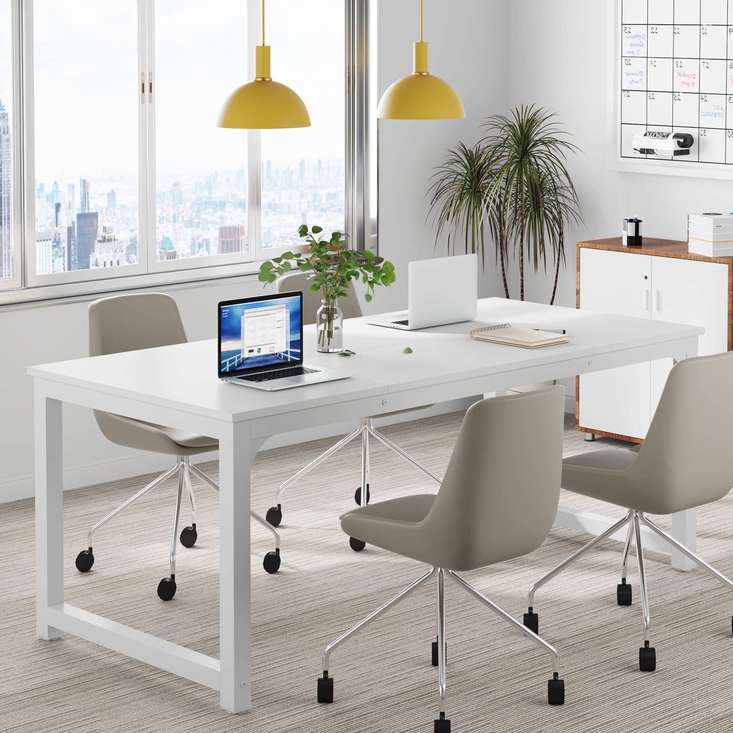 Tribesigns Schreibtisch Computertisch, PC Tisch Bürotisch Arbeitstisch Esstisch in Schwarz für Home Office zu Hause Schreibtische, Konferenztisch (Rustikales Braun/Schwarz, 180 x 80 x 75 cm)
