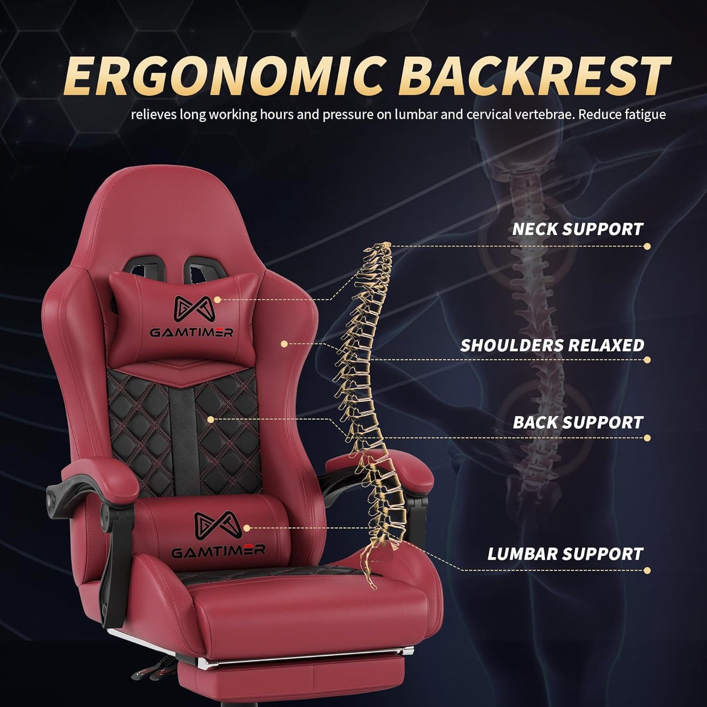 Gaming Chair, Ergonomic Office Chair, PC Chair, Gaming Chair, Lumbar Cushion and Footrest, PU Leather Gamer Chair, Adjustable Backrest from 90-155°, Height Adjustable 360° Swivel Chair (Pink)