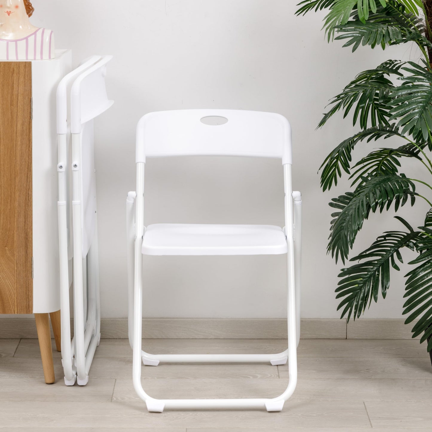 Baroni Home Klappstuhl mit PVC- und Stahlgestell, platzsparender zusammenklappbarer Sitz mit Füßen und Griff, Outdoor-Stuhl, Küche, Wohnzimmer, Reisen, 74x43x49 cm, 8 Stücke, Weiß