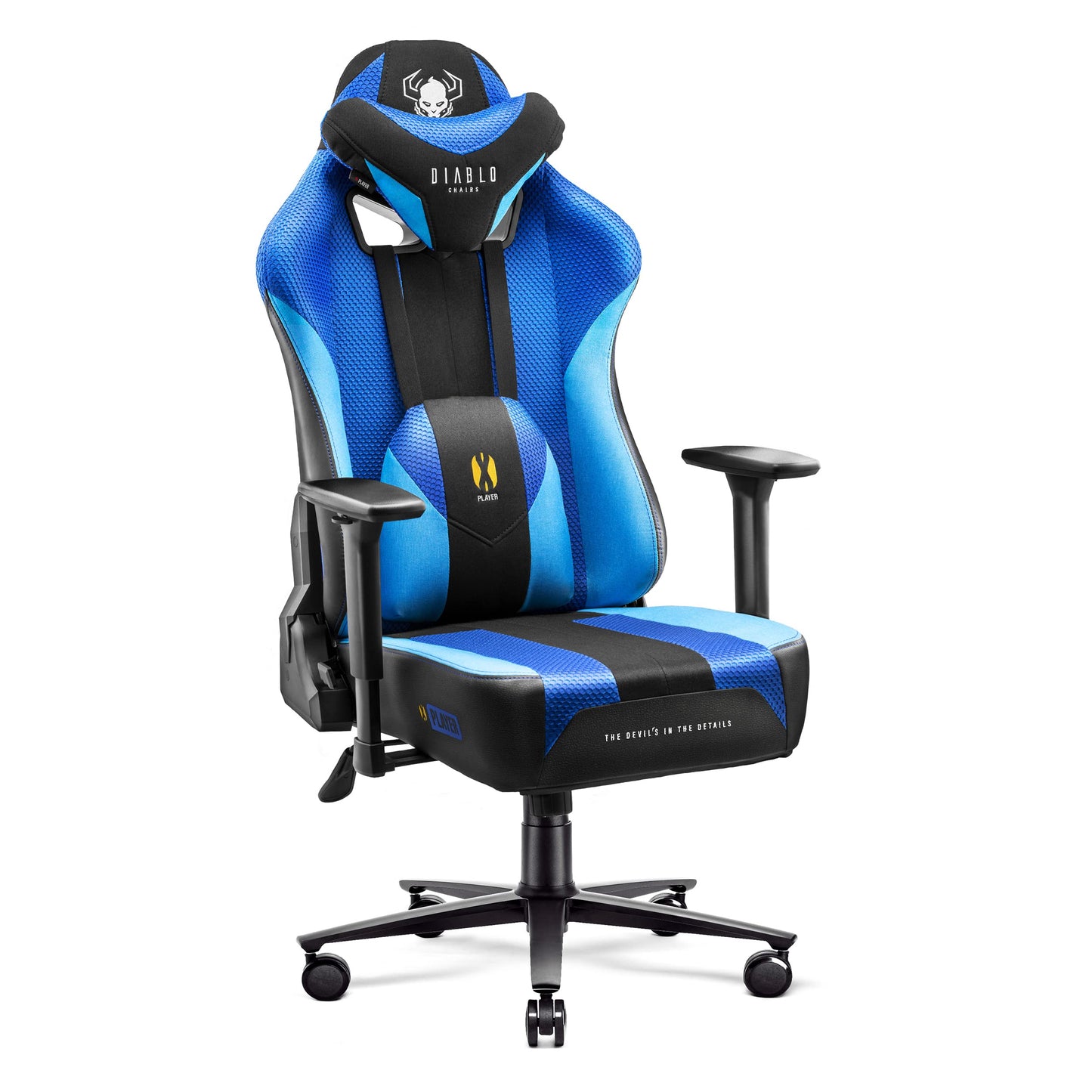 Diablo X-Player Gaming Stuhl Bürostuhl Schreibtischstuhl Stoff 3D Armlehnen Ergonomisches Design Nacken/- Lendenkissen (Frost Black, Normal (L))