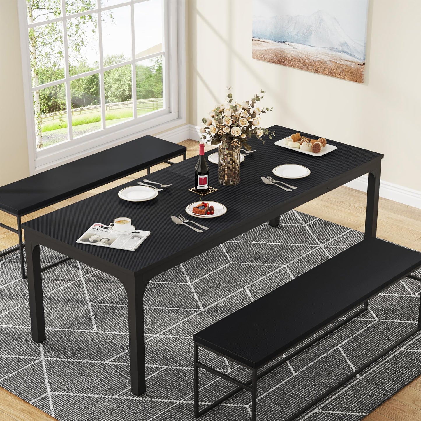 Tribesigns Dining Table, Industrial Kitchen Table for 4-6 People, 200 x 70 x 75 cm, Rectangular Dining Table for Dining Room, Kitchen, Living Room, with Heavy Duty Metal Legs, Oak