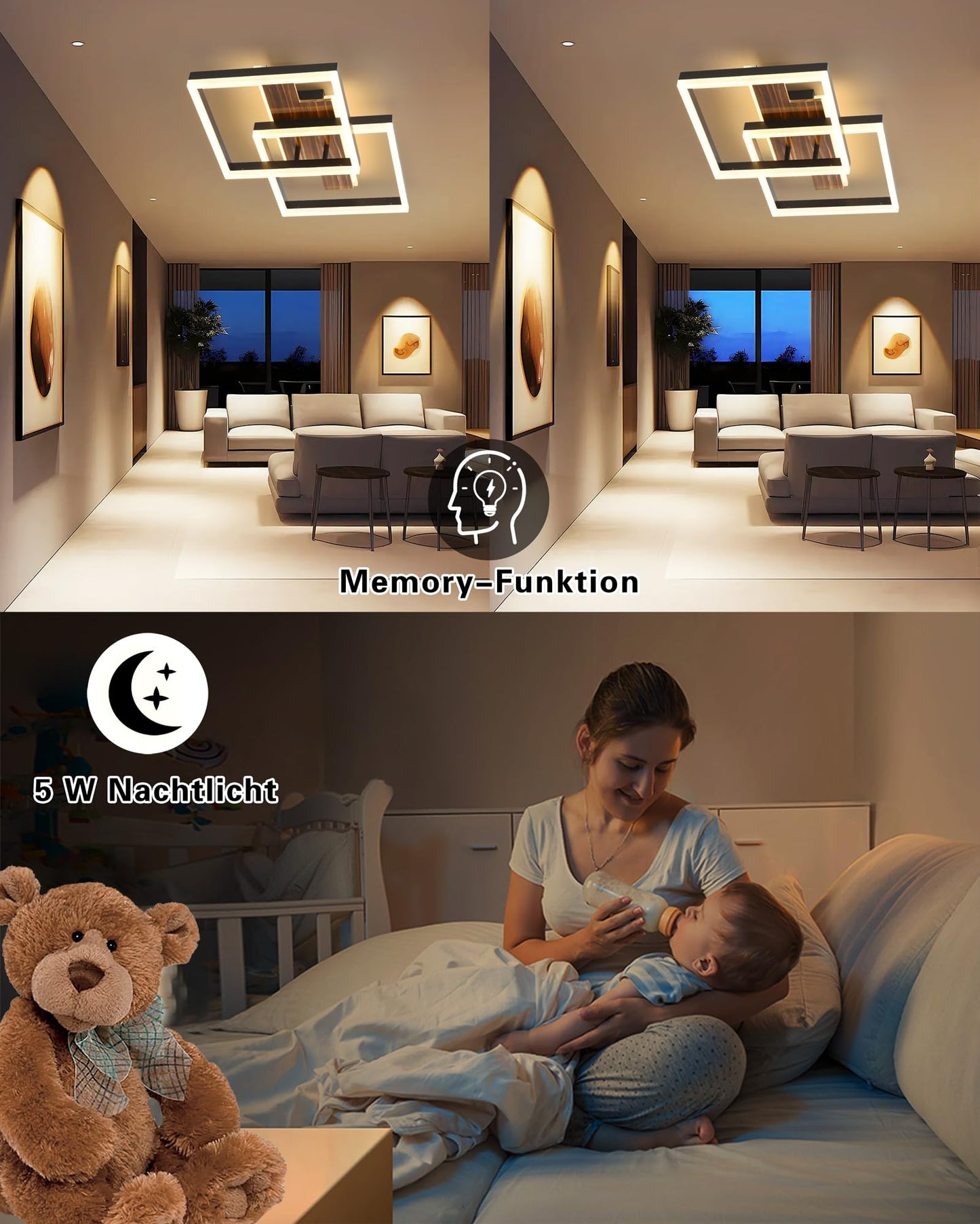 LED Ceiling Light Wood Dimmable, Rotatable 350°, Solid Wood Black Vintage Ceiling Light, 28 W, 40 cm, 2800 lm, 3000 K - 6000 K with Remote Control, Bedroom Lamp, Memory Function, 3 W Night Light