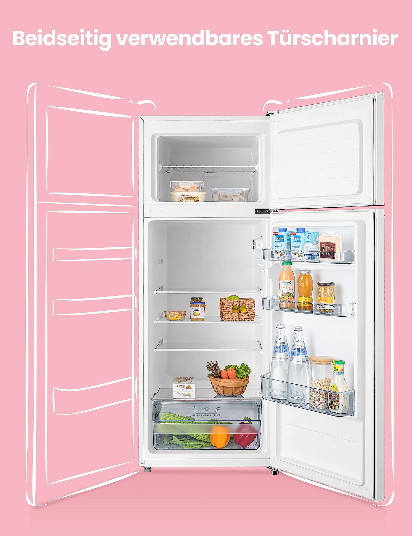 Comfee RCT284DK2A Fridge/Freezer, Top Freezer Compartment, 176 kWh/Year, 143 cm Height, LED Light, Reversible Door Hinge, Black