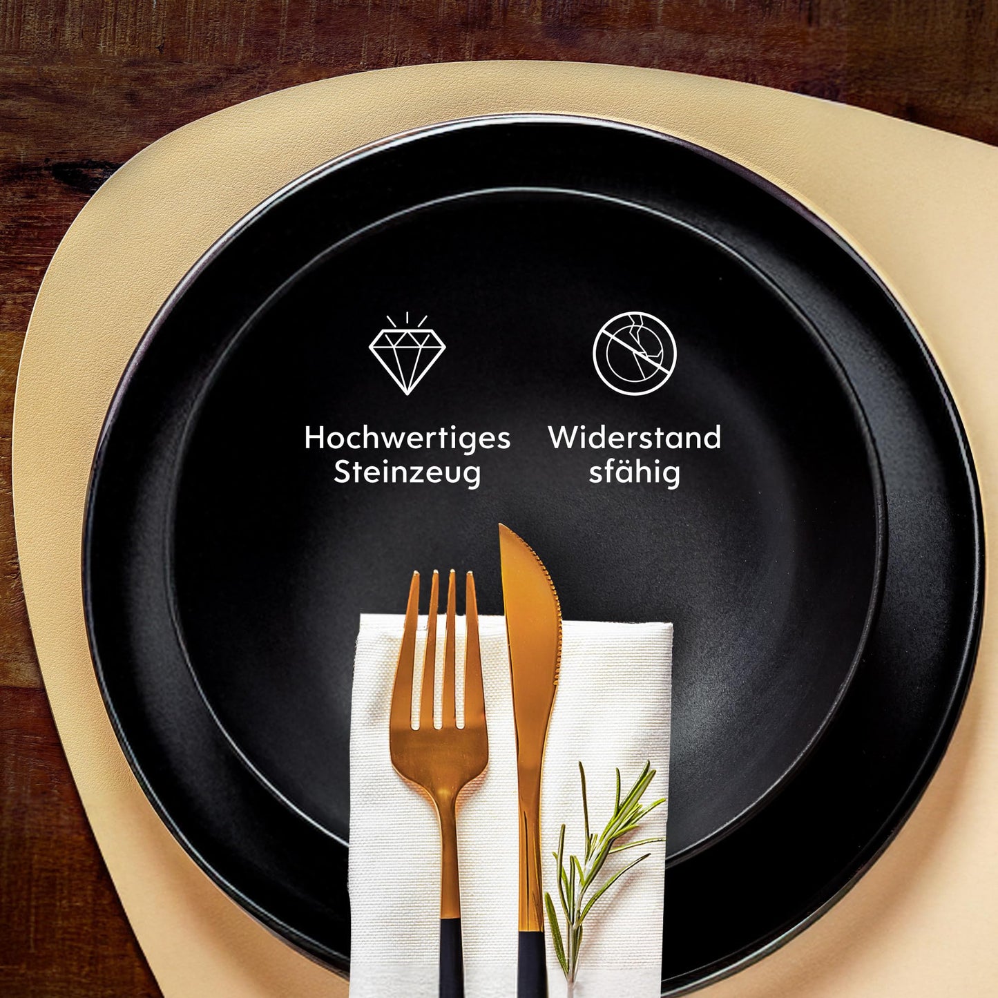 Twinzee Stoneware Crockery Set Black - Set of 24 Tableware and Table Art - Plate Set - Microwave and Dishwasher Safe - Durable and Elegant
