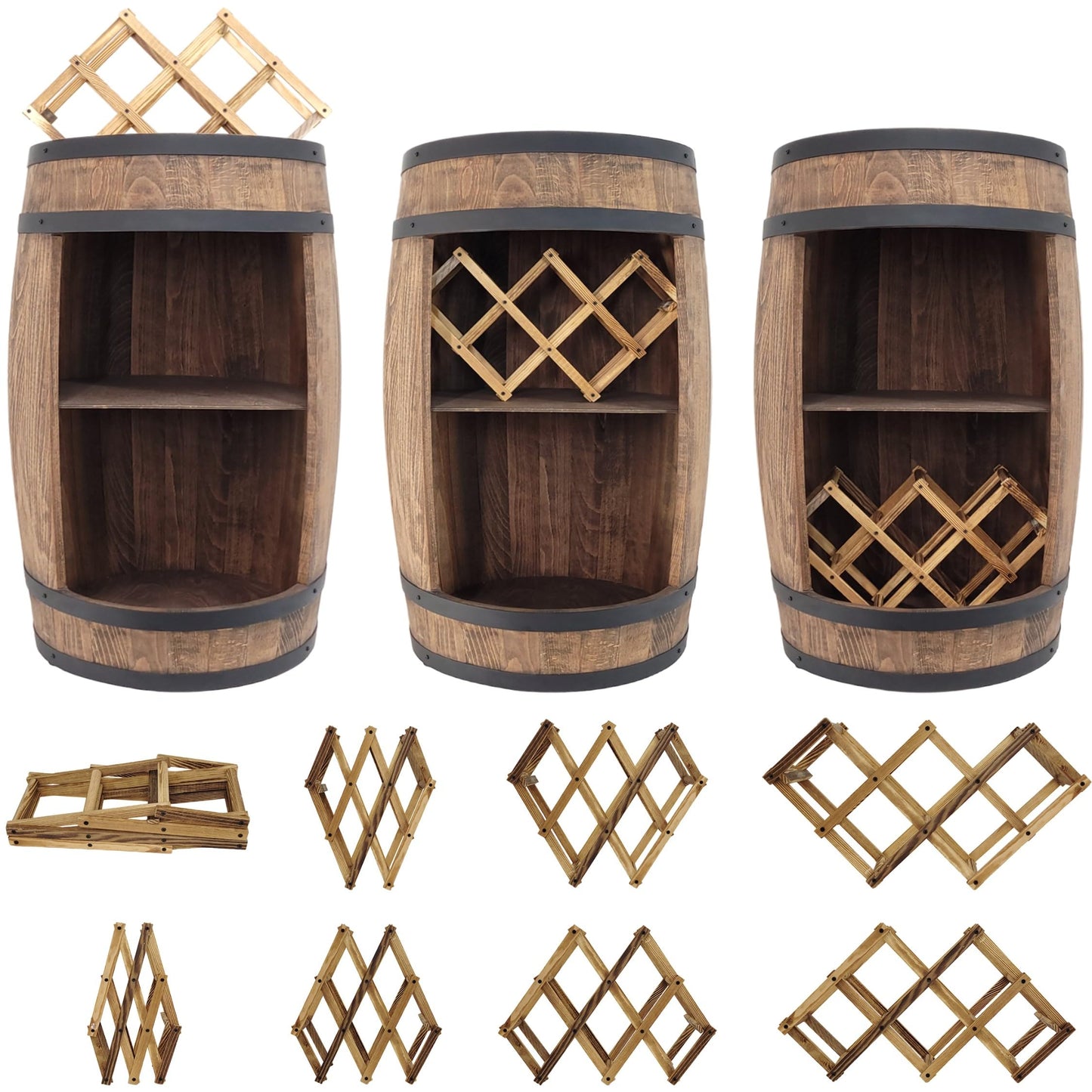 Barrel Bar with LED Lighting and Wine Holder Wine Rack - Wooden Barrel Home Bar 80 cm Rustic Decorative Bar Cabinet Wine Stand - Barrel Beer Wine Bottle Stand - Bar Whisky Gift (Dark Brown)
