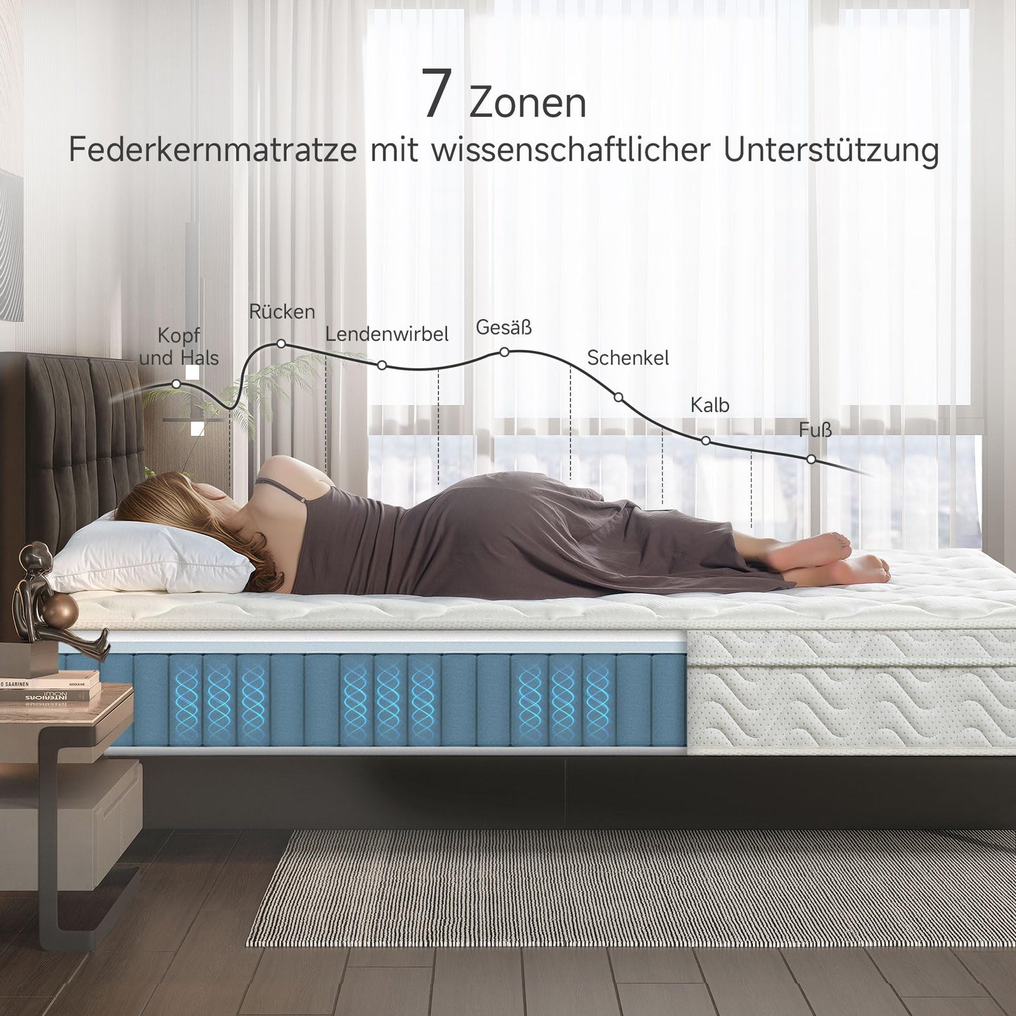 Z-hom Mattress 160 x 200, Height 26 cm 7-Zone Spring Mattress Orthopaedic Pocket Spring Mattress with High-Quality Comfort Foam/Hardness H2 & H3/Back-Relieving / Oeko-Tex Certified