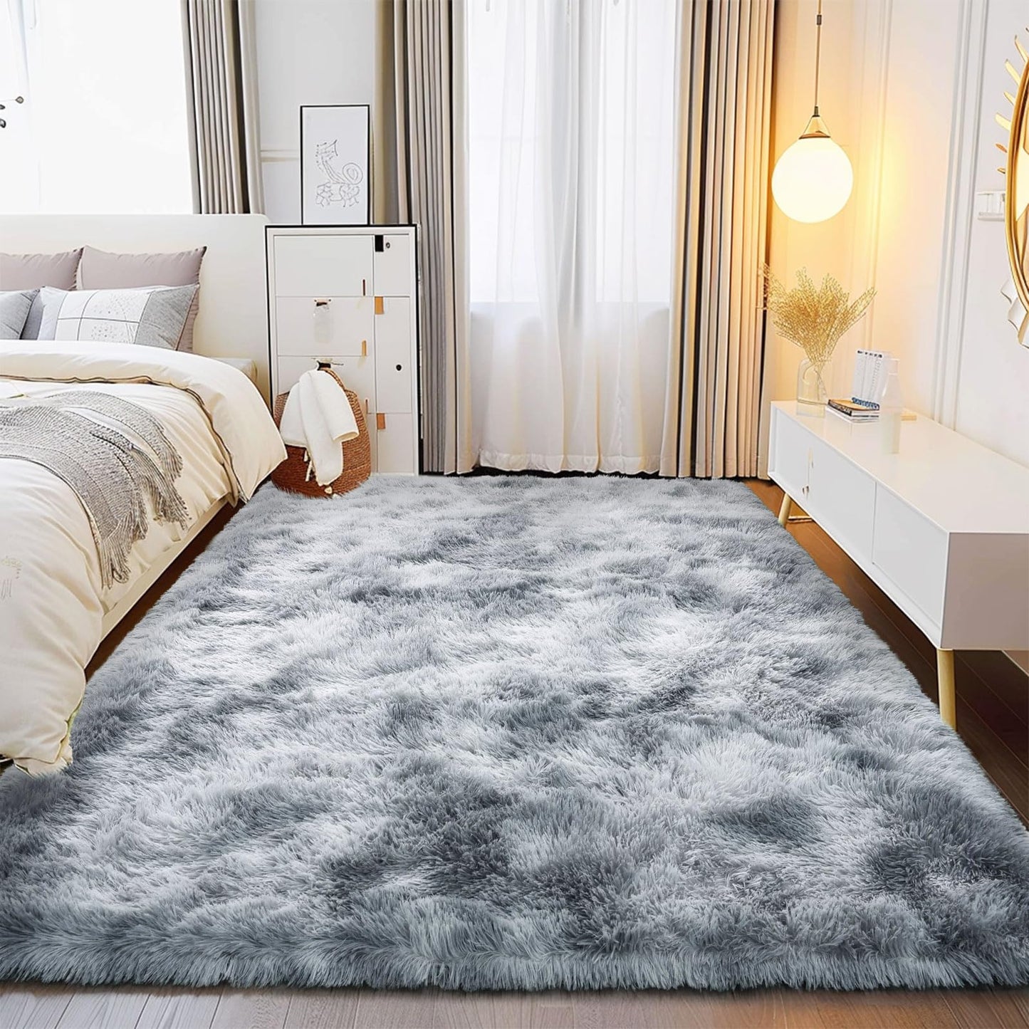 BSGIFT High Pile Rug, Grey, 160 x 230 cm, Shaggy Long Pile Fluffy Rug, Living Room, Modern Living Room Rug, Bed Rug, High-Pile Carpet, Non-Slip for Bedroom, Children's Room