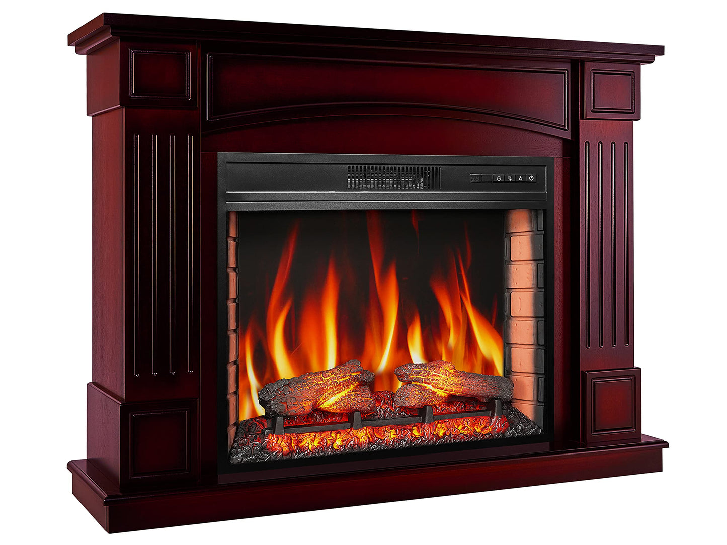 Boston AF28S LED CONYAK Electric Standing Fireplace with Heater, 12 Heat Settings, Timer, Real Flame Effect, 3 Brightness Levels, Remote Control, Brown