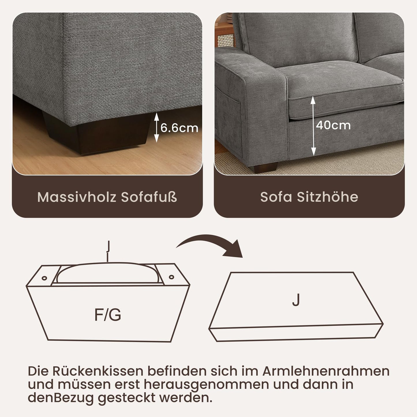 DUANDUAN 250CM Convertible Sektionssofa Couch mit Chaise Lagerung, Moderne L-förmige Reversible Design, Bequeme Chenille Stoff, abnehmbare Kissenbezüge USB Typ-C Ports Wohnzimmer(Beige)