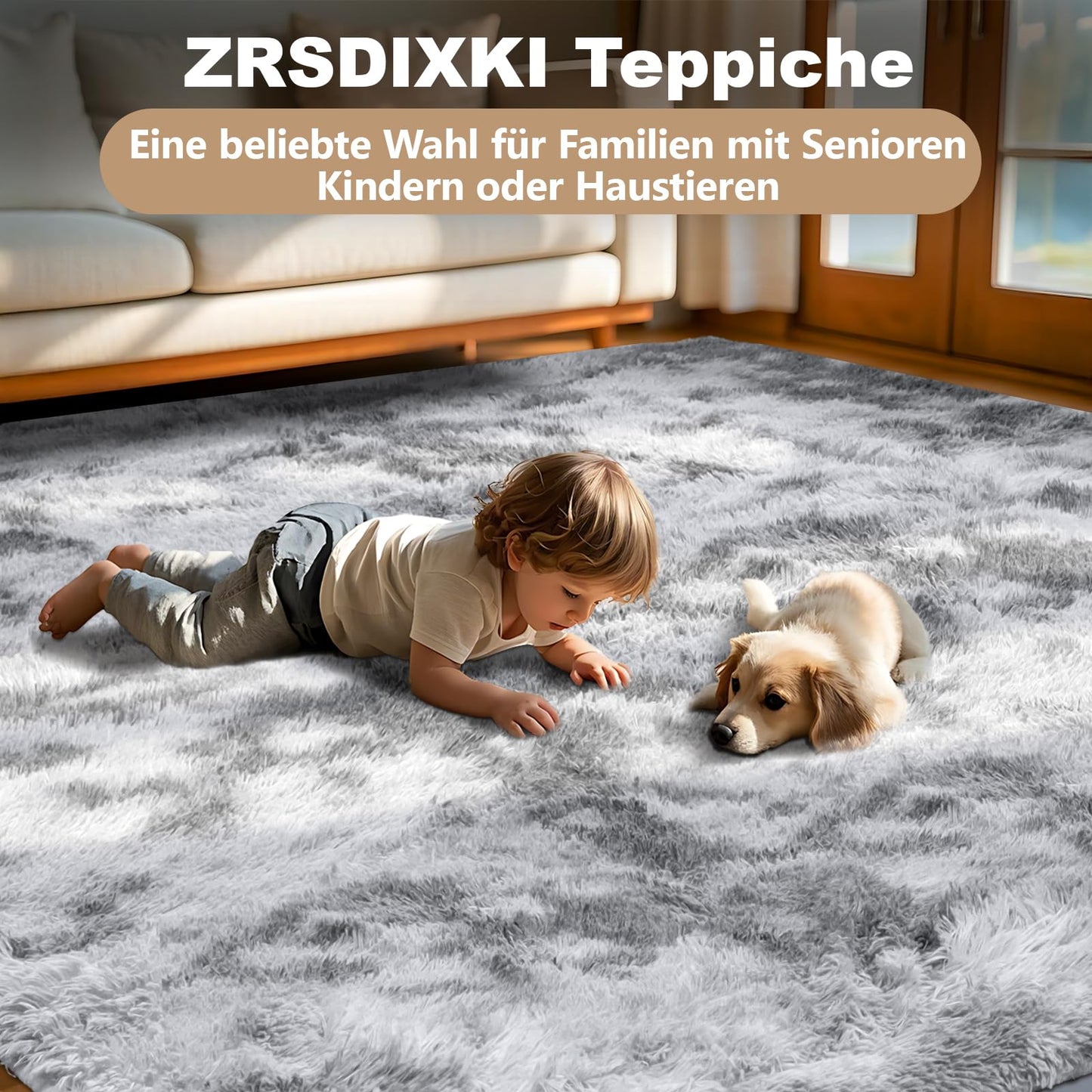 ZRSDIXKI Living Room Rugs 160 x 230 cm, Extra Large Shaggy Soft Rug, Fluffy Area Carpet, Modern Tie-dye Carpet, Washable Rugs for Home Decor, Bedroom, Dorm, Kids Room Lounge Office, Dark Grey