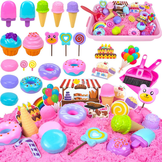 JONRRYIN Sand Sandbox Set, Magic Sand Sensory Sand Toy, Ice Cream Play Sand Sand Toy with 1 kg Kneading Sand and 30 Pieces Accessories, Play Sand Case for Children, Birthday, Christmas Gift
