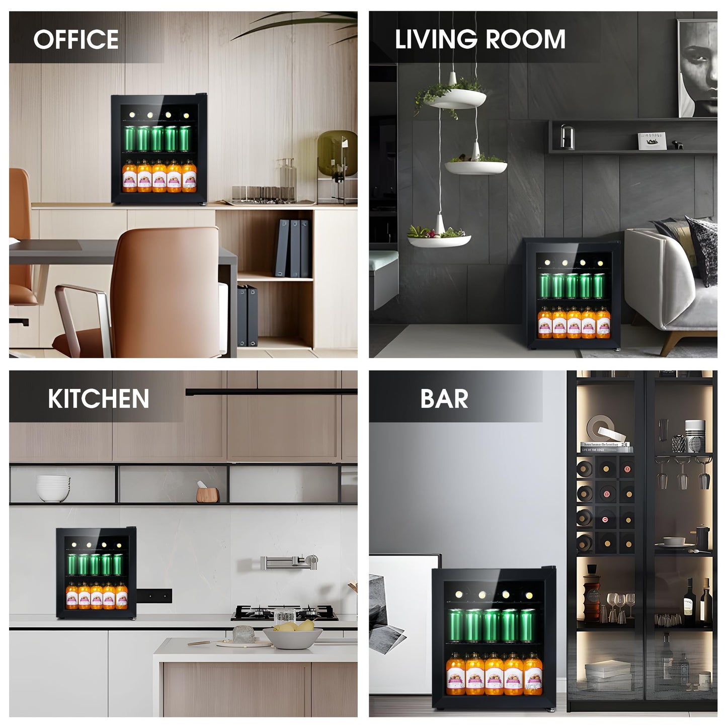 HCK 98L Getränkekühlschrank mit Cyberpunk RGB Beleuchtung, Minibar kleine Kühlschrank mit Glastür, lautlos 39dB, 0-15°C, Bierkühlschrank für Spielzimmer, Küche, Schwarz